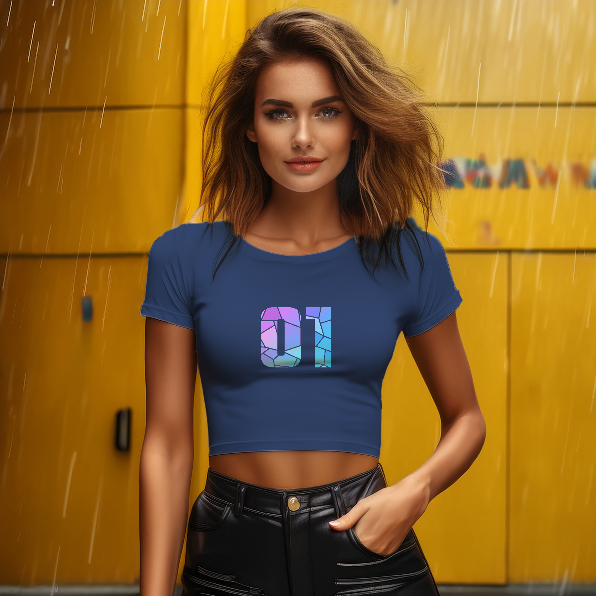 01 Number Women Crop Top (Navy Blue)