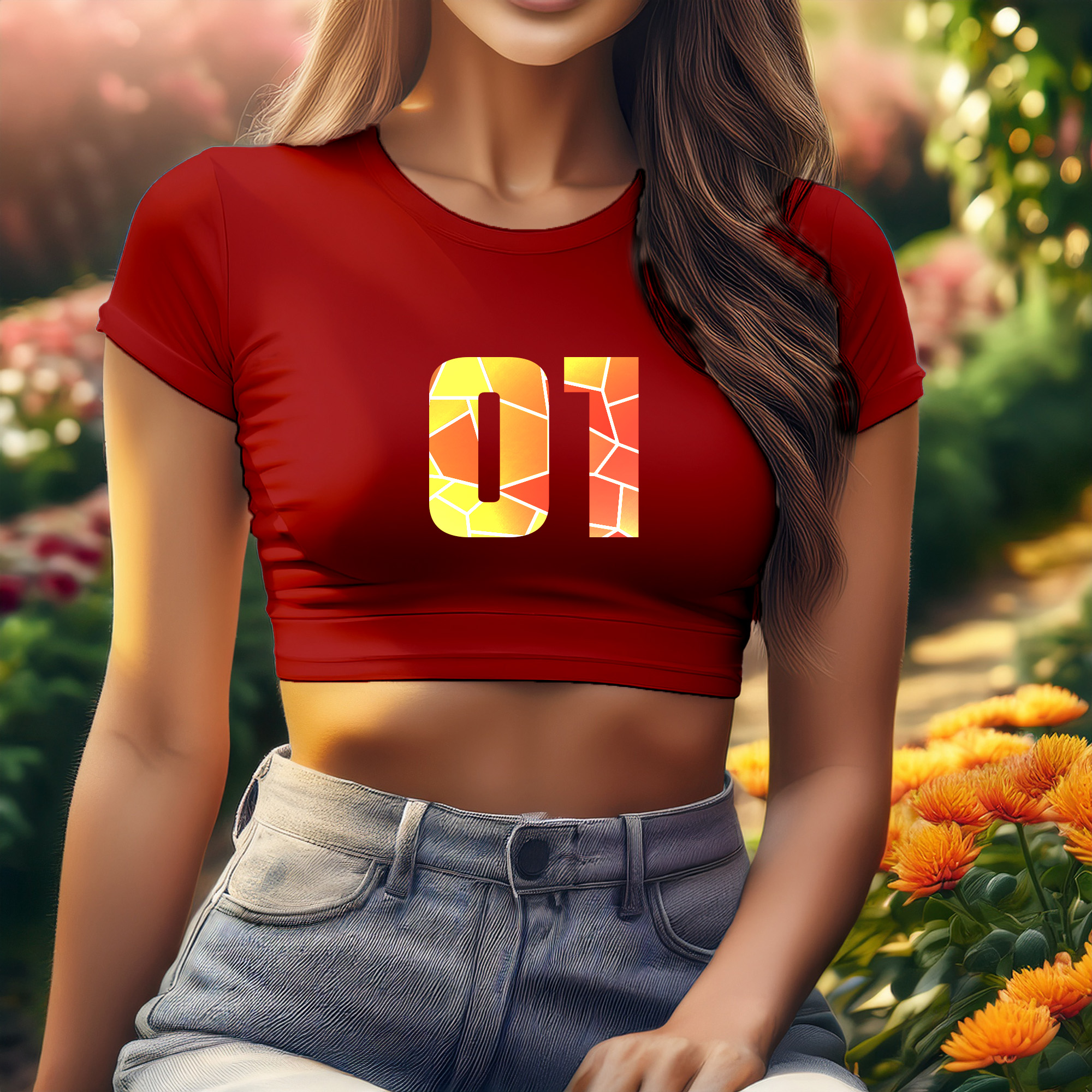 01 Number Women Crop Top (Red)
