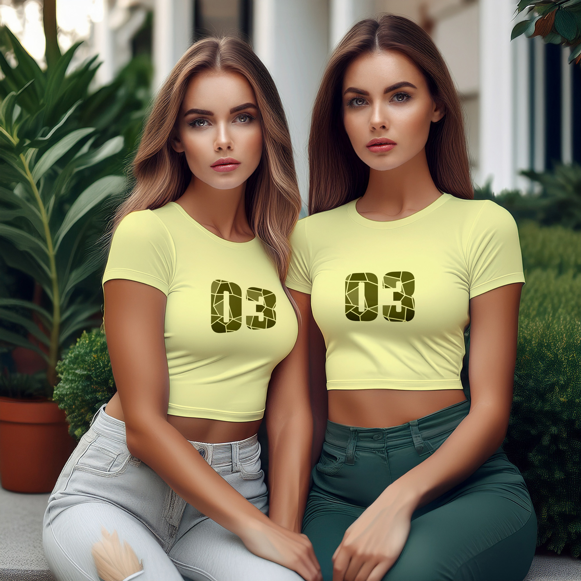 03 Number Women Crop Top (Butter Yellow)