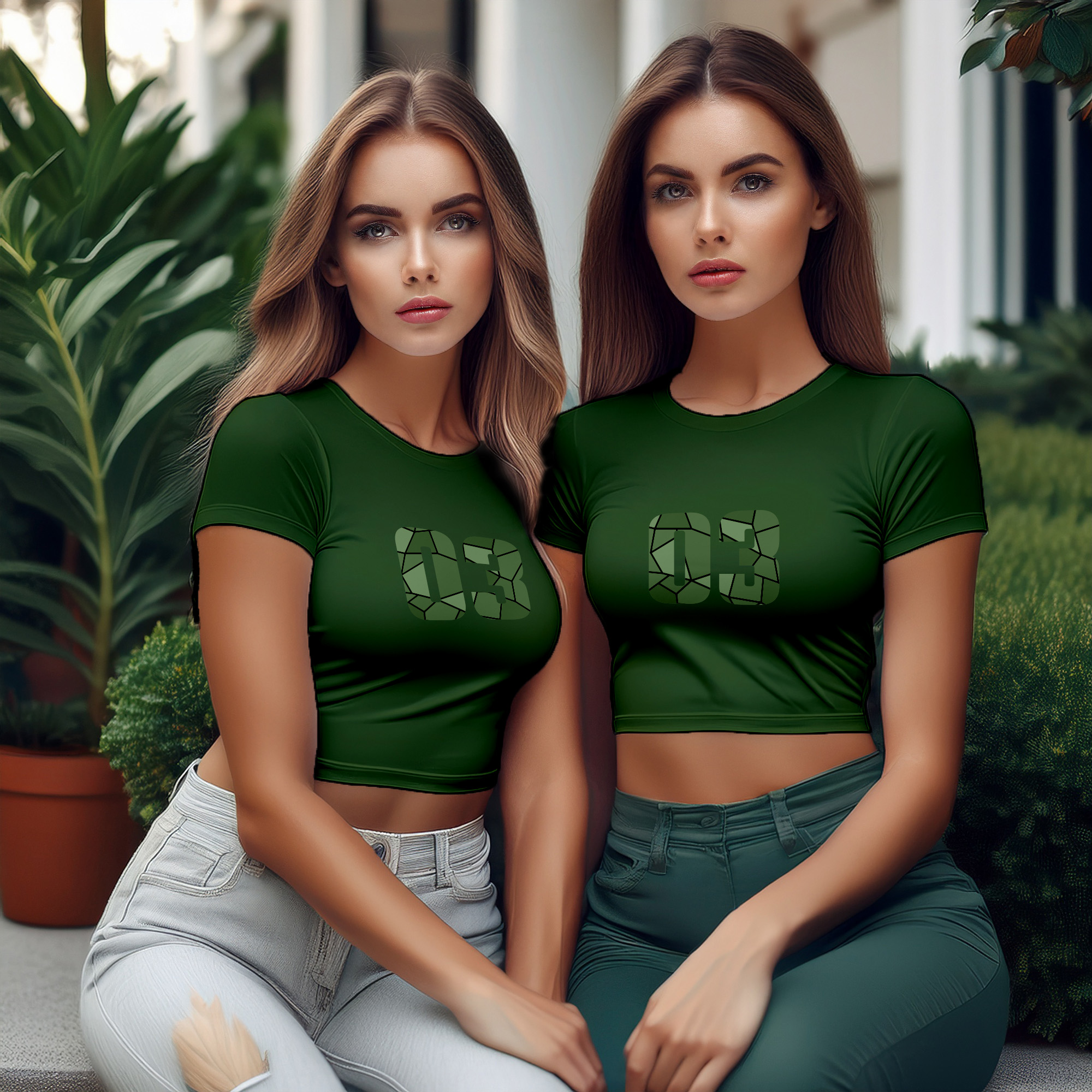 03 Number Women Crop Top (Olive Green)