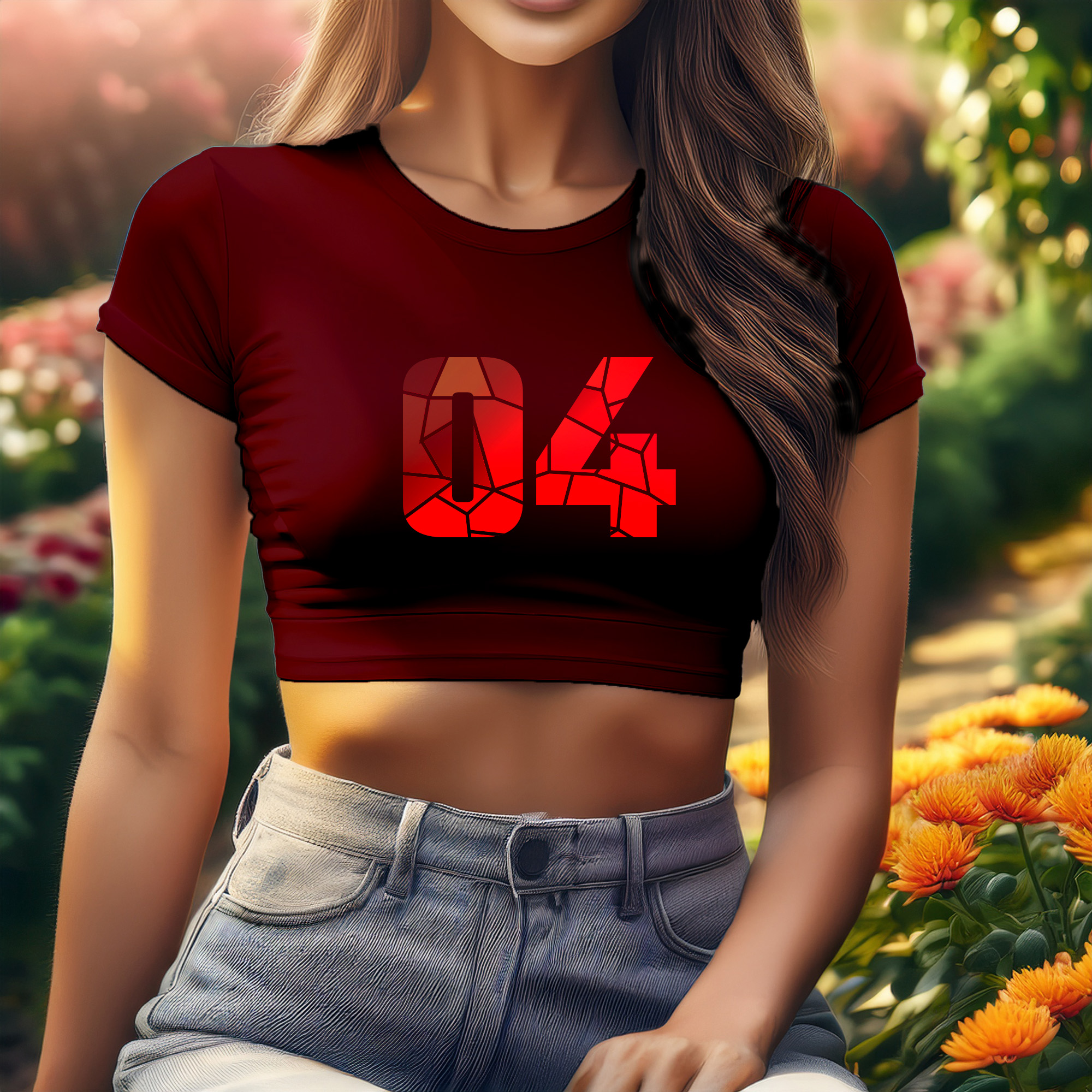 04 Number Women Crop Top (Maroon)