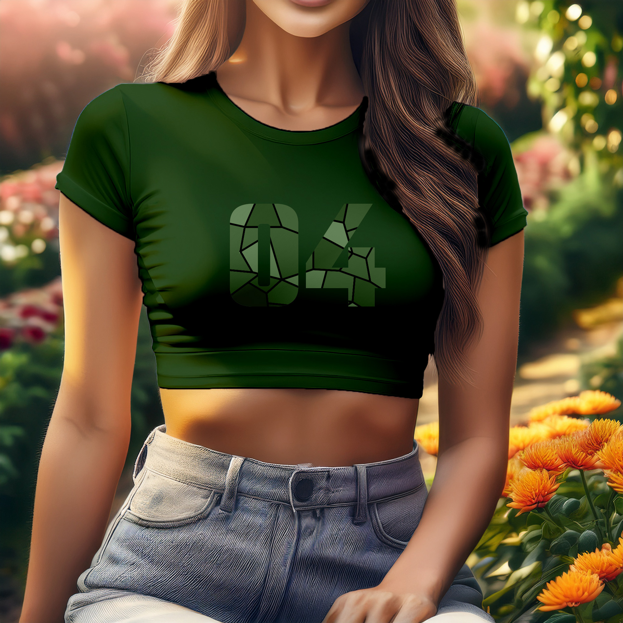 04 Number Women Crop Top (Olive Green)