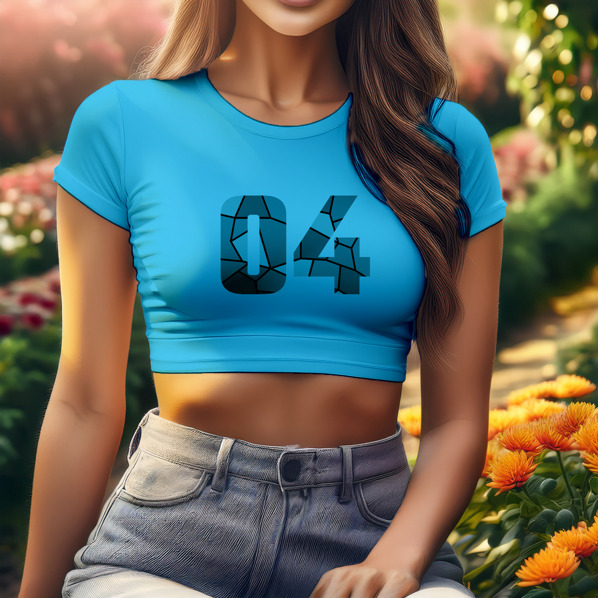 04 Number Women Crop Top (Sky Blue)