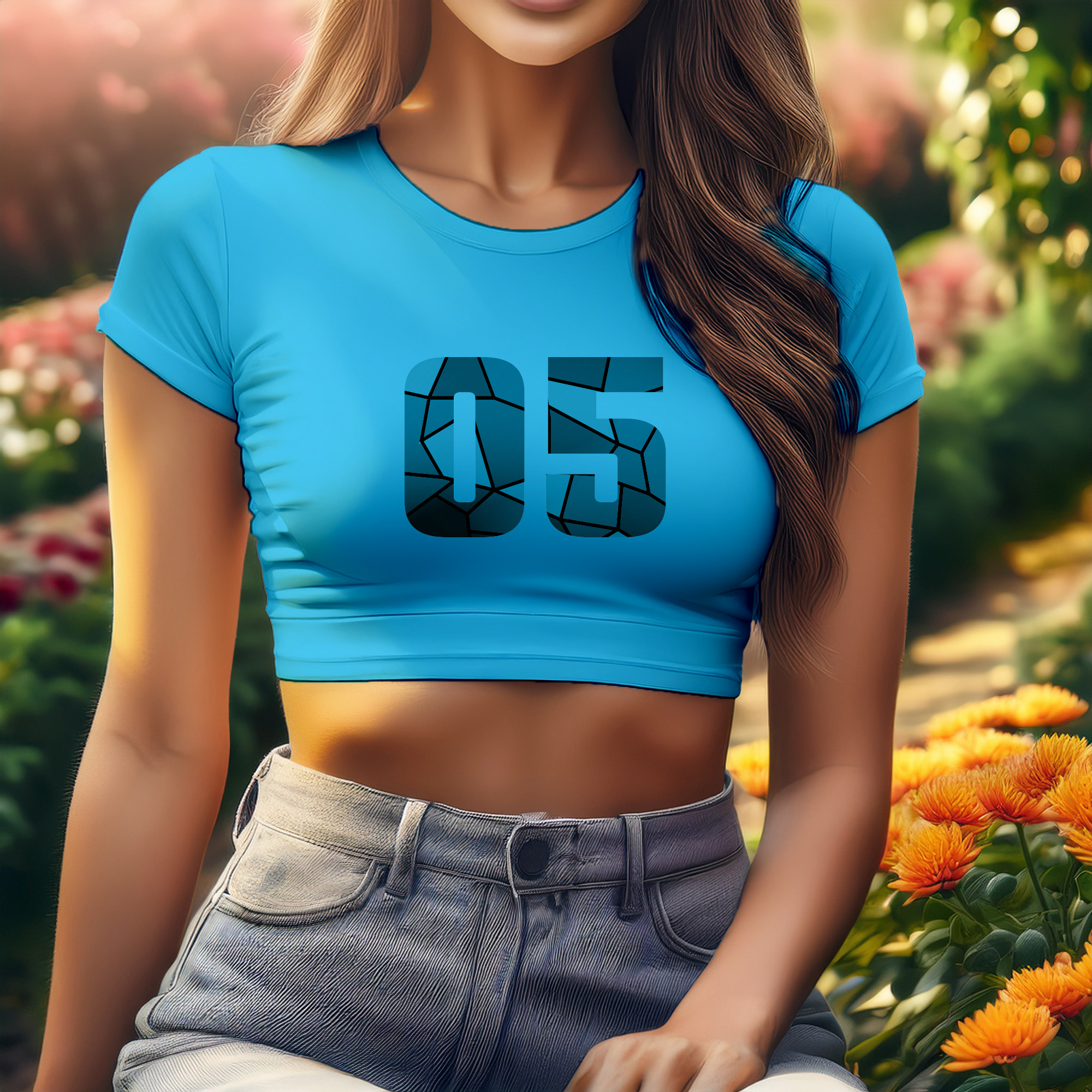 05 Number Women Crop Top (Sky Blue)