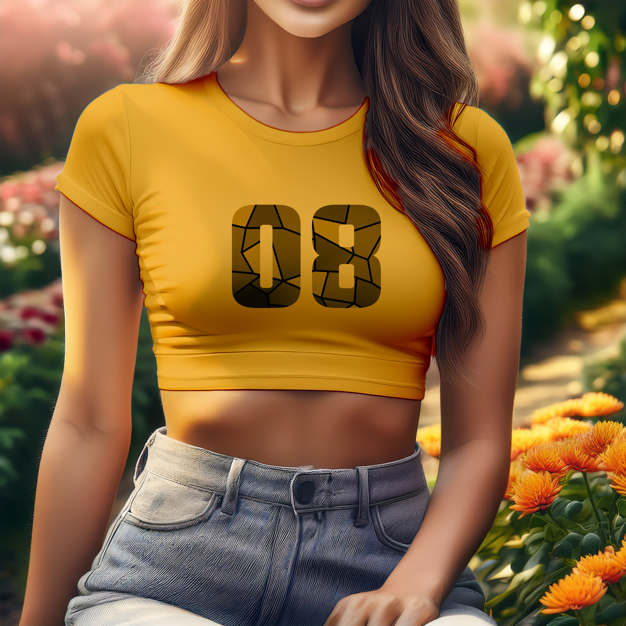 08 Number Women Crop Top (Golden Yellow)