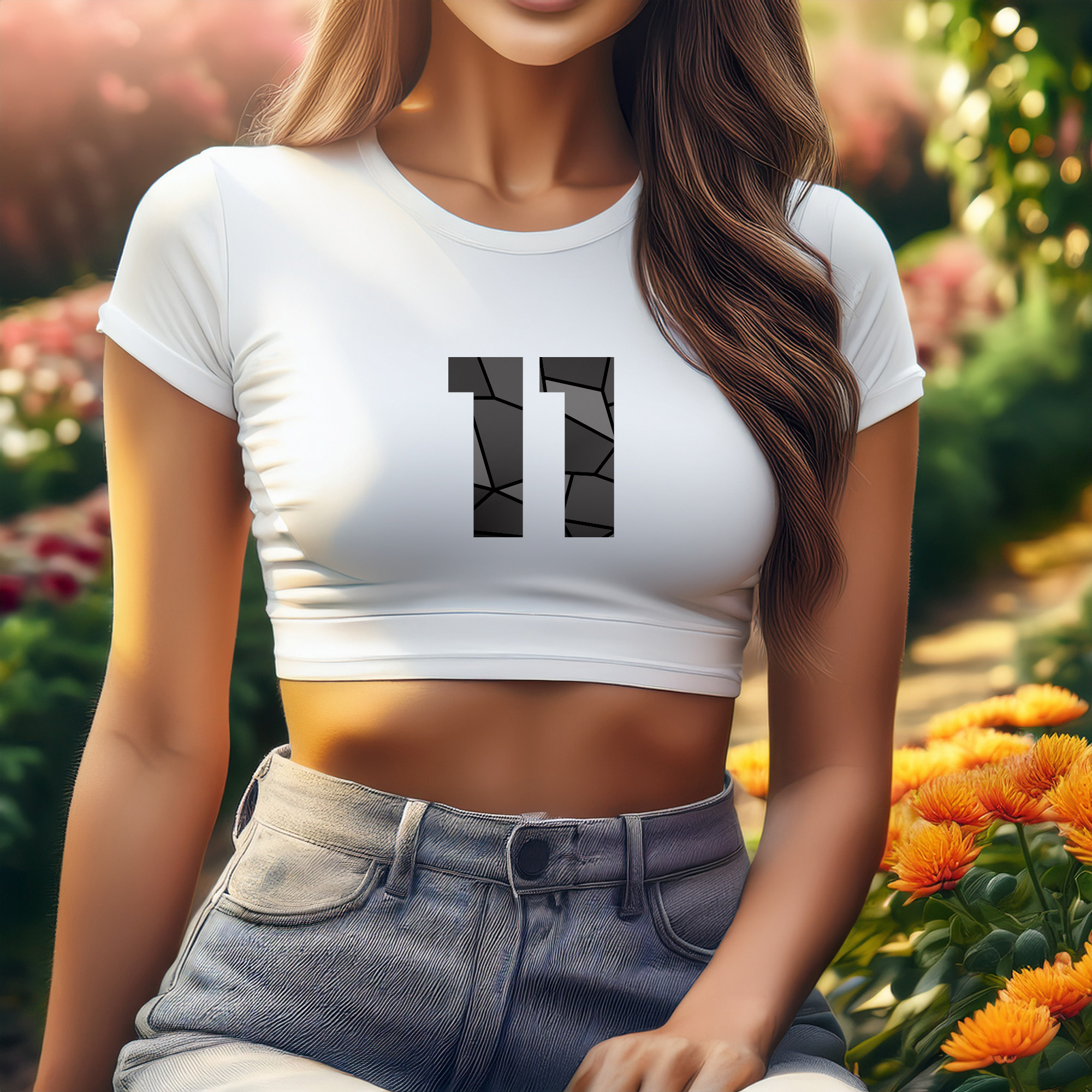 11 Number Women Crop Top (White)