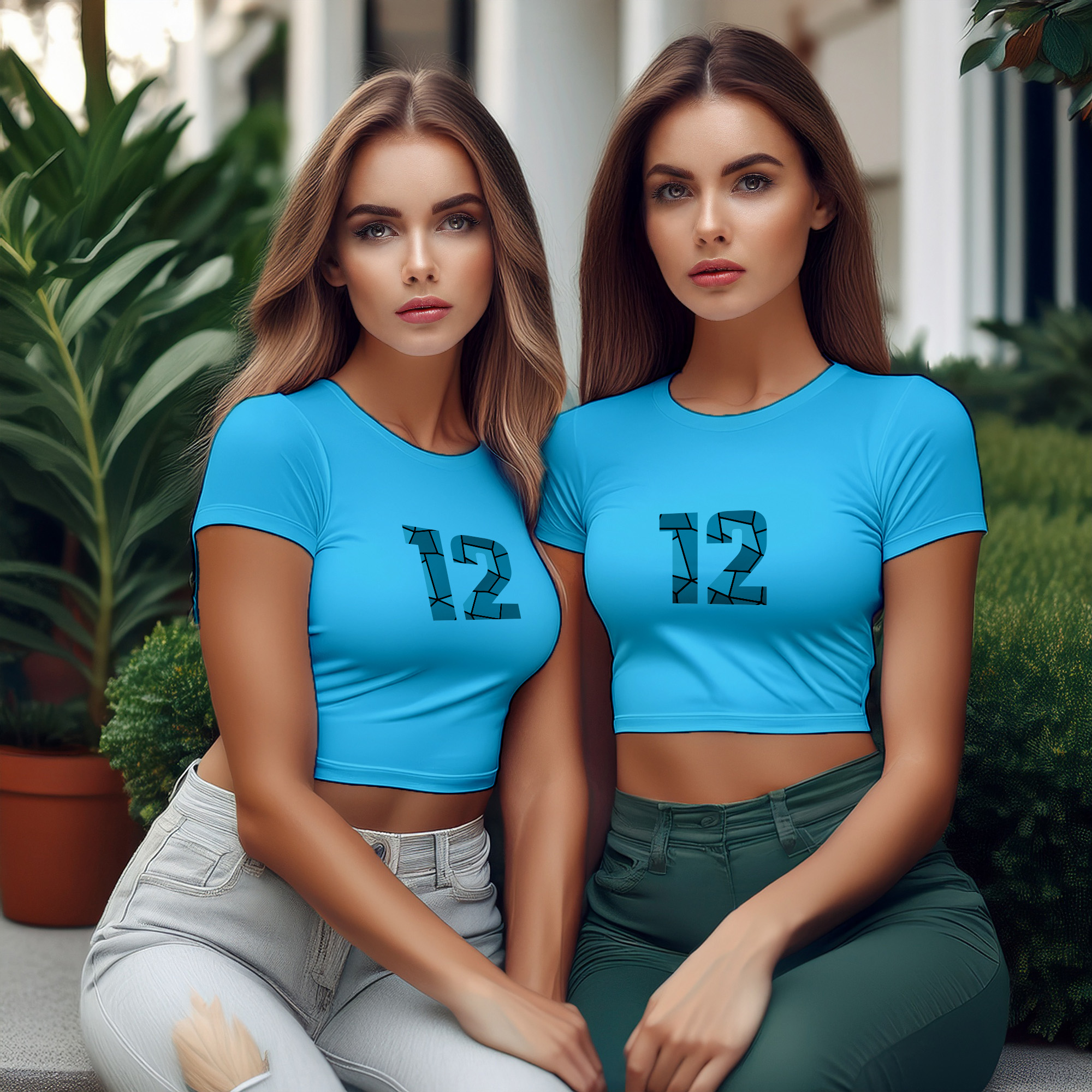 12 Number Women Crop Top (Sky Blue)