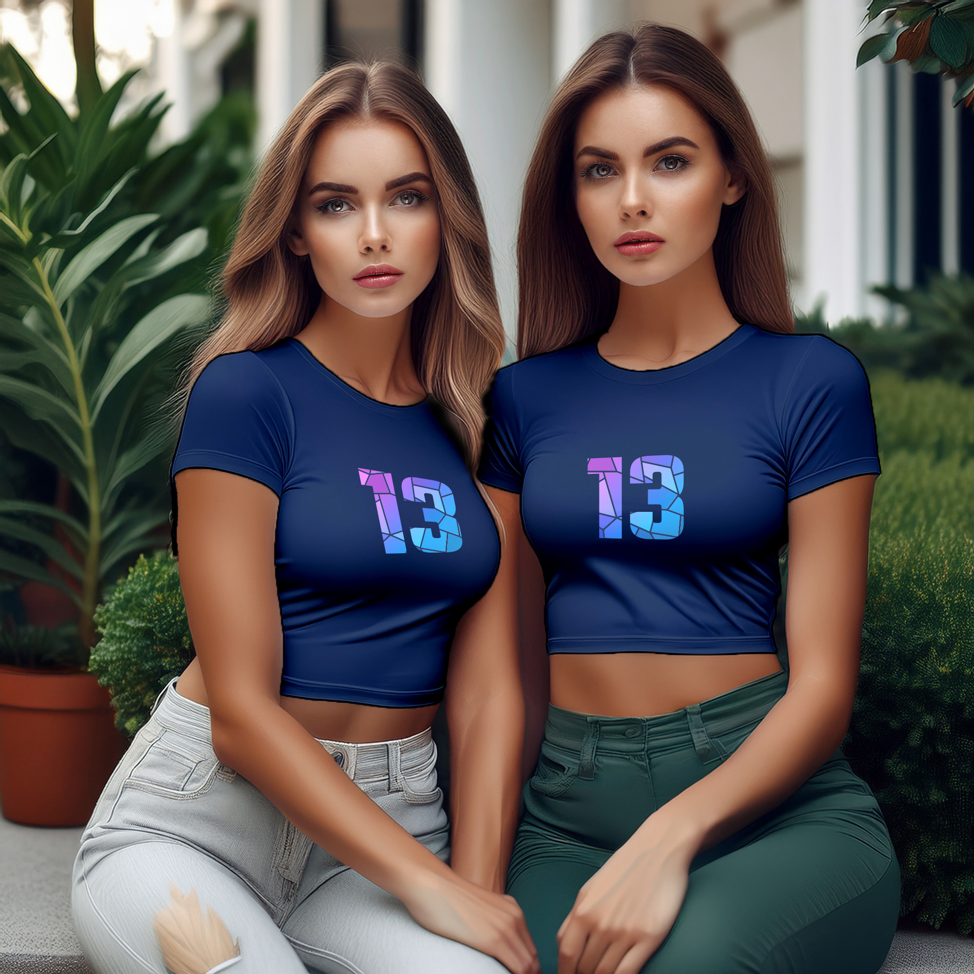 13 Number Women Crop Top (Navy Blue)