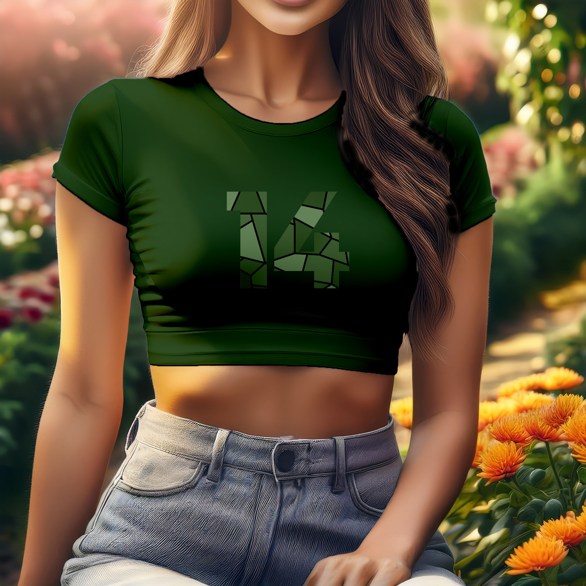 14 Number Women Crop Top (Olive Green)