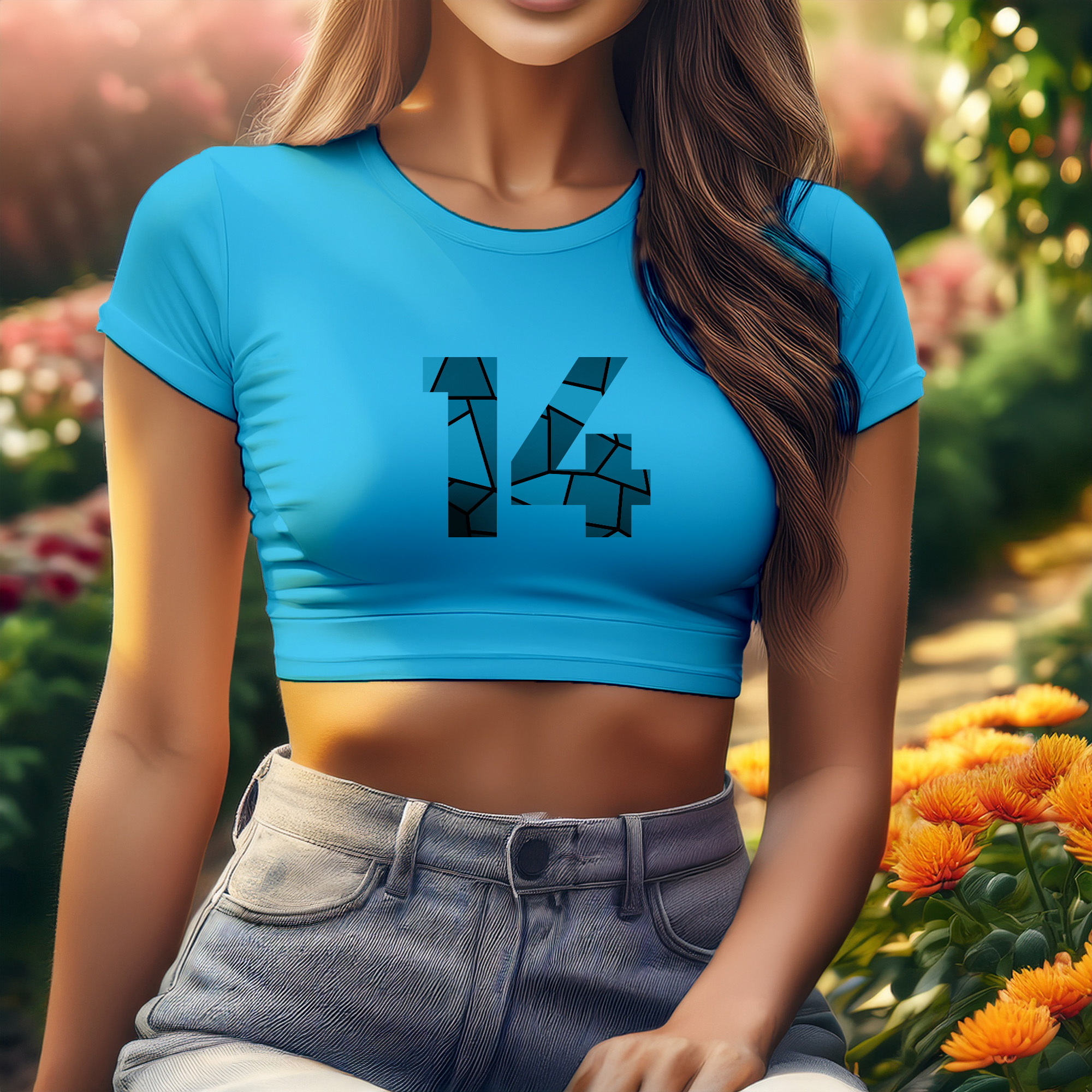 14 Number Women Crop Top (Sky Blue)