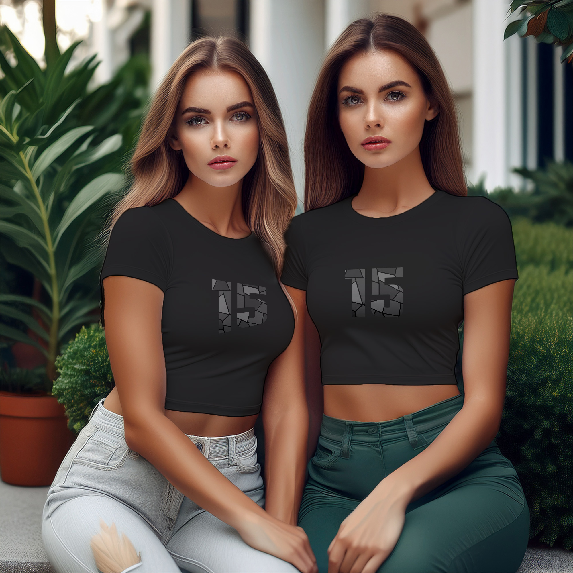 15 Number Women Crop Top (Black)