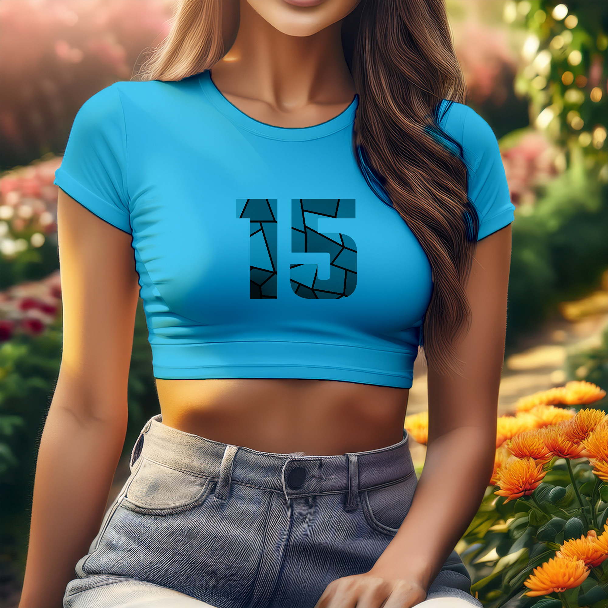 15 Number Women Crop Top (Sky Blue)