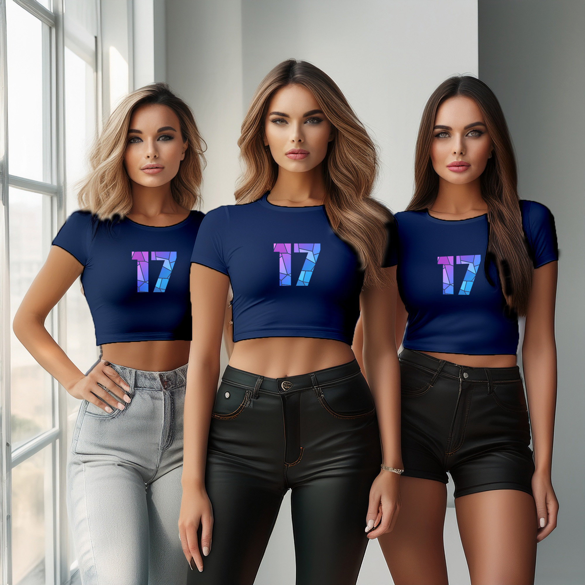 17 Number Women Crop Top (Navy Blue)