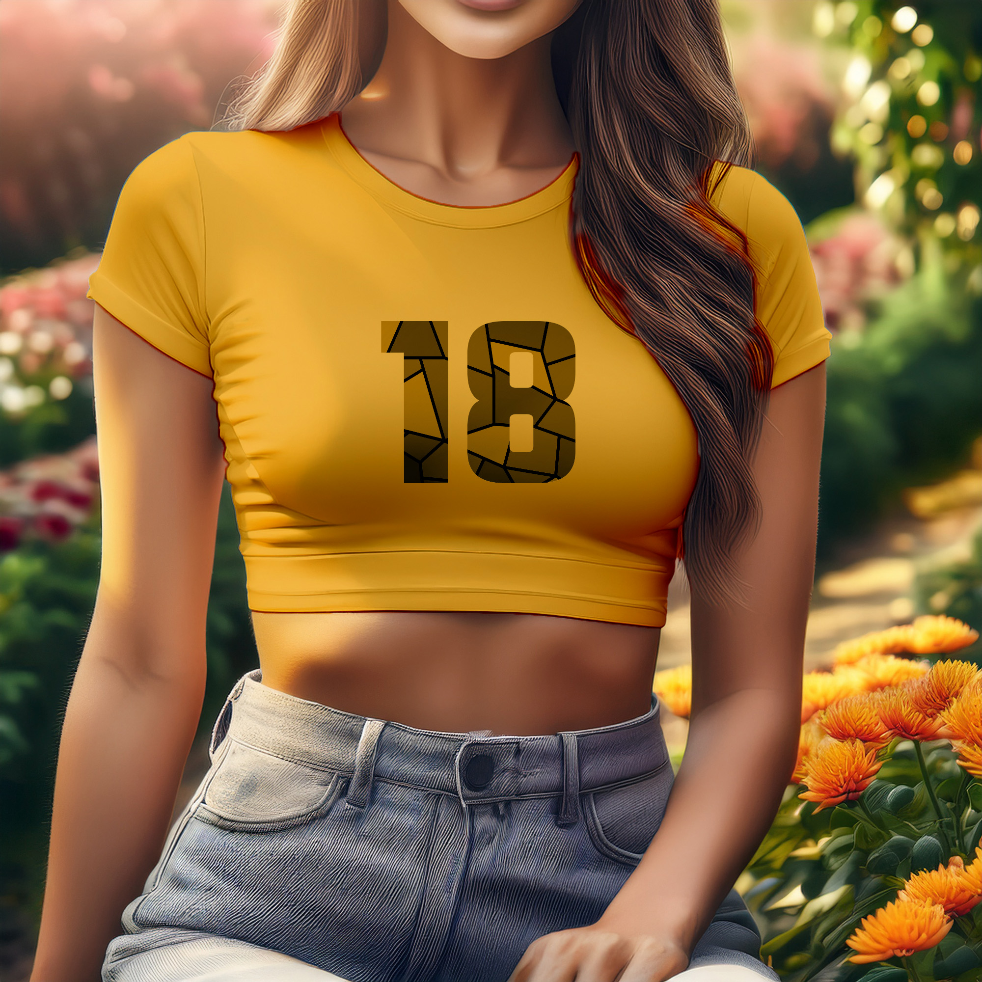 18 Number Women Crop Top (Golden Yellow)