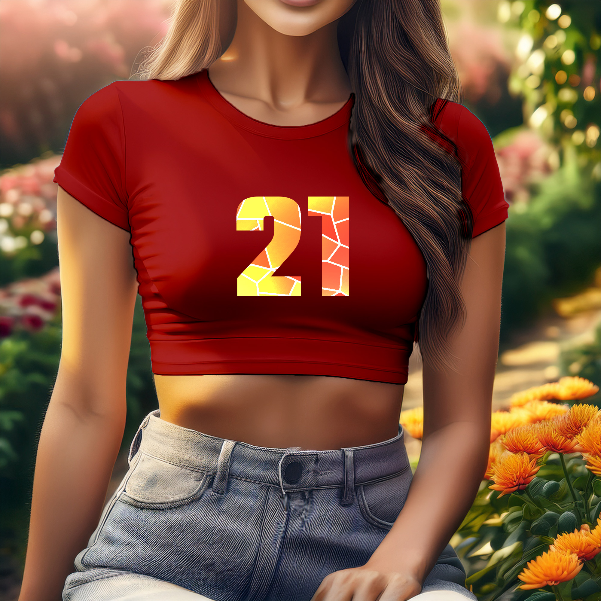 21 Number Women Crop Top (Red)
