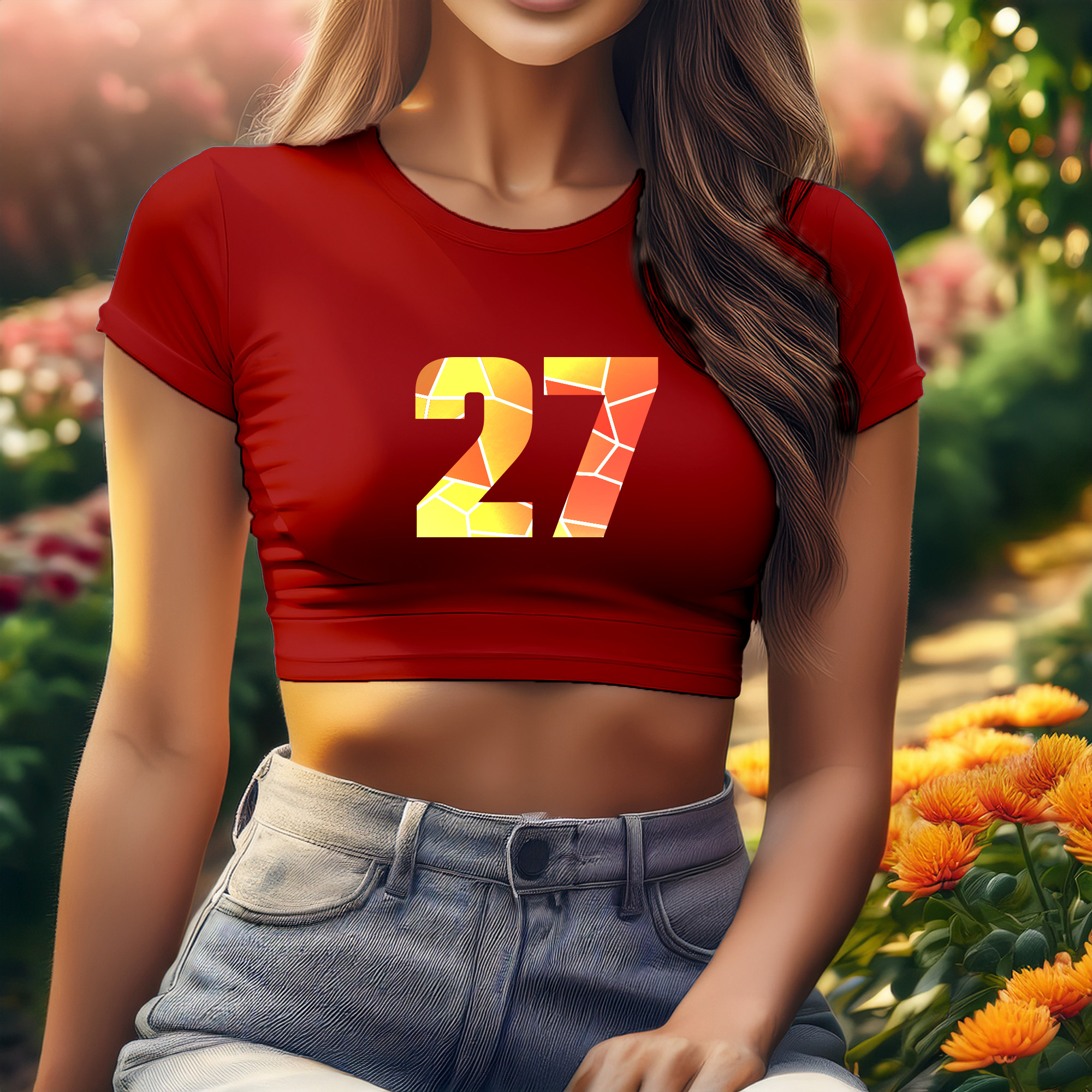 27 Number Women Crop Top (Red)