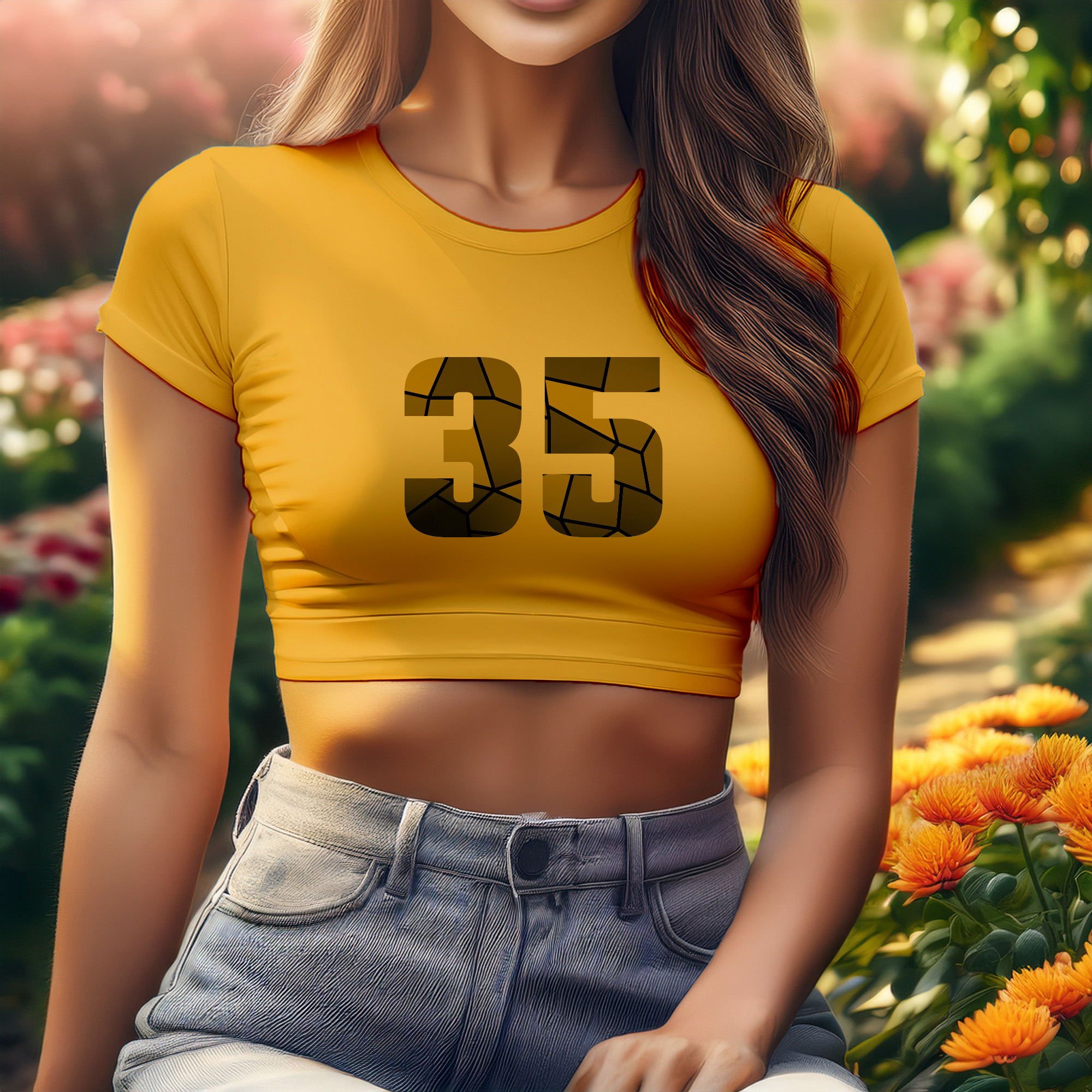 35 Number Women Crop Top (Golden Yellow)