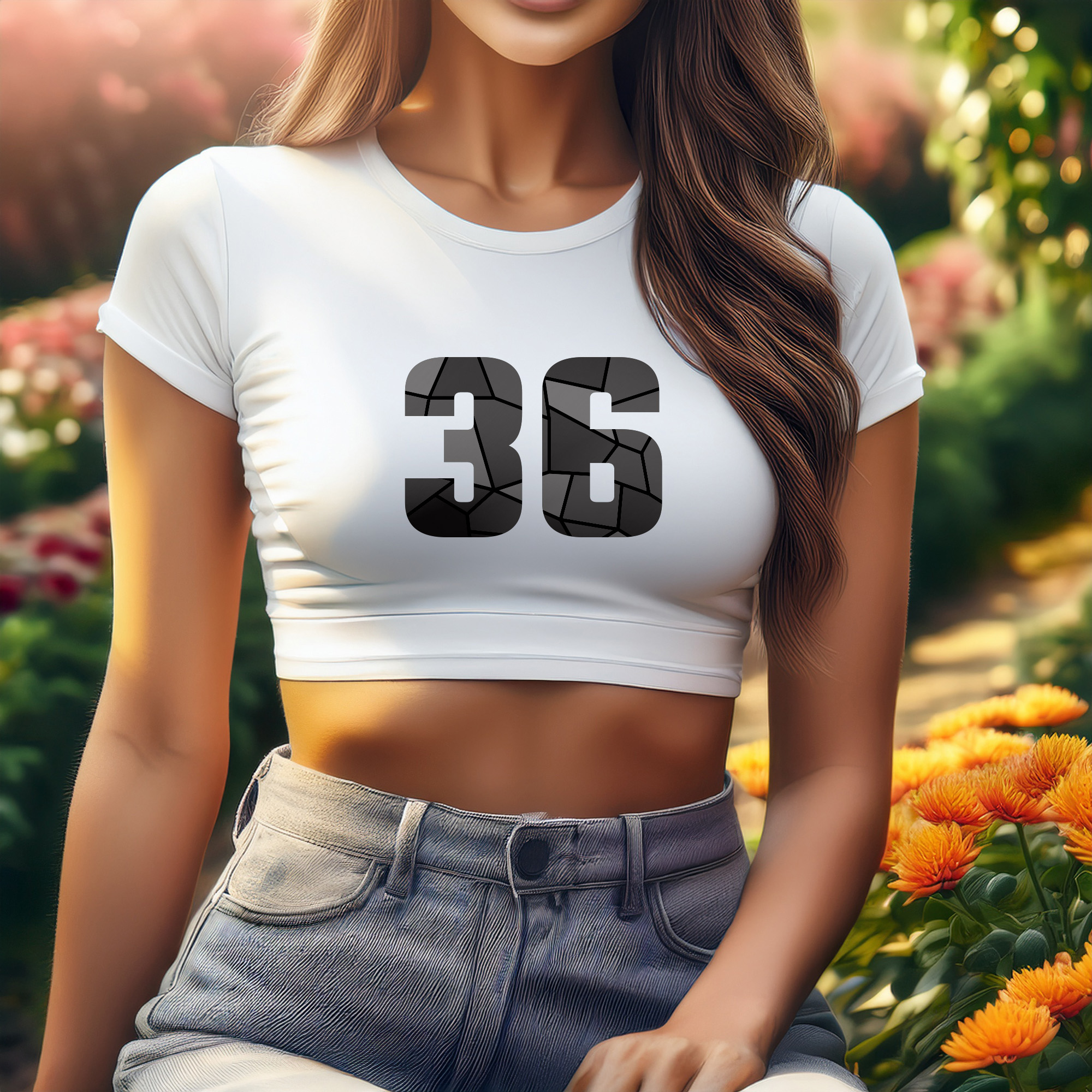 36 Number Women Crop Top (White)