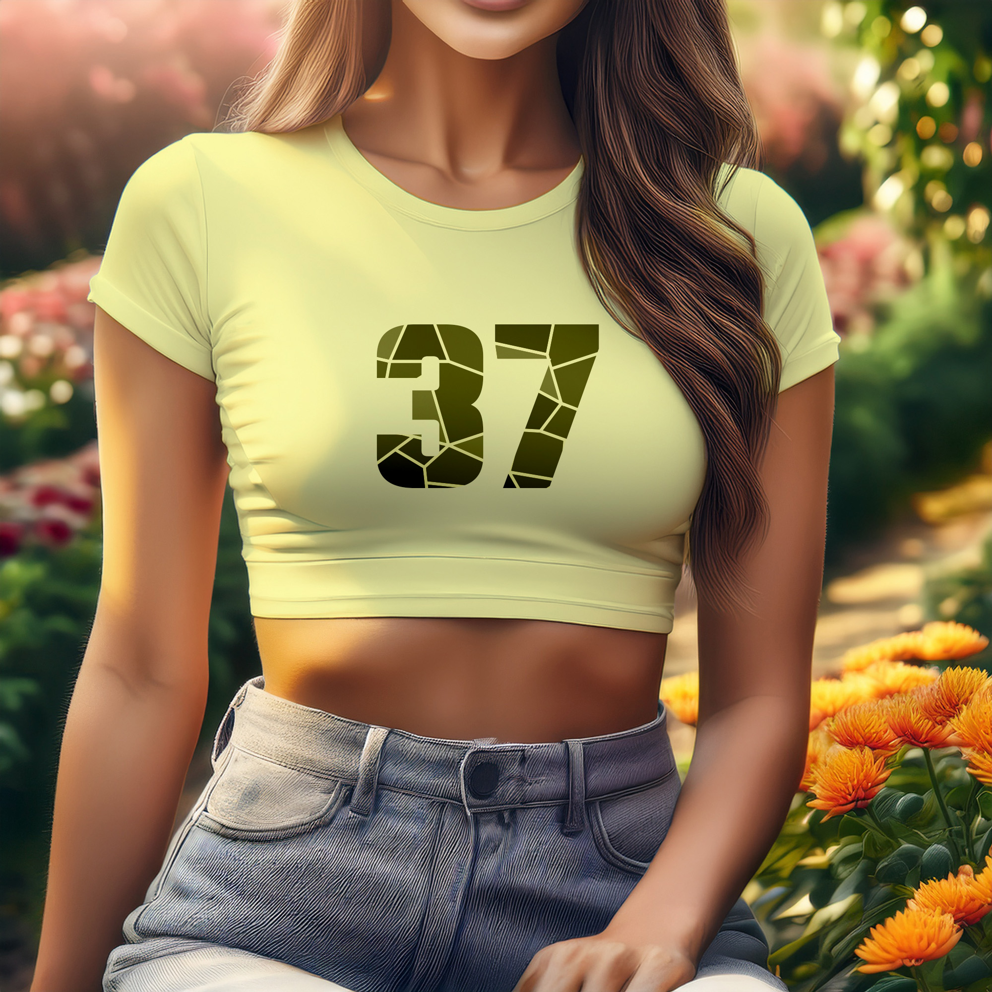 37 Number Women Crop Top (Butter Yellow)