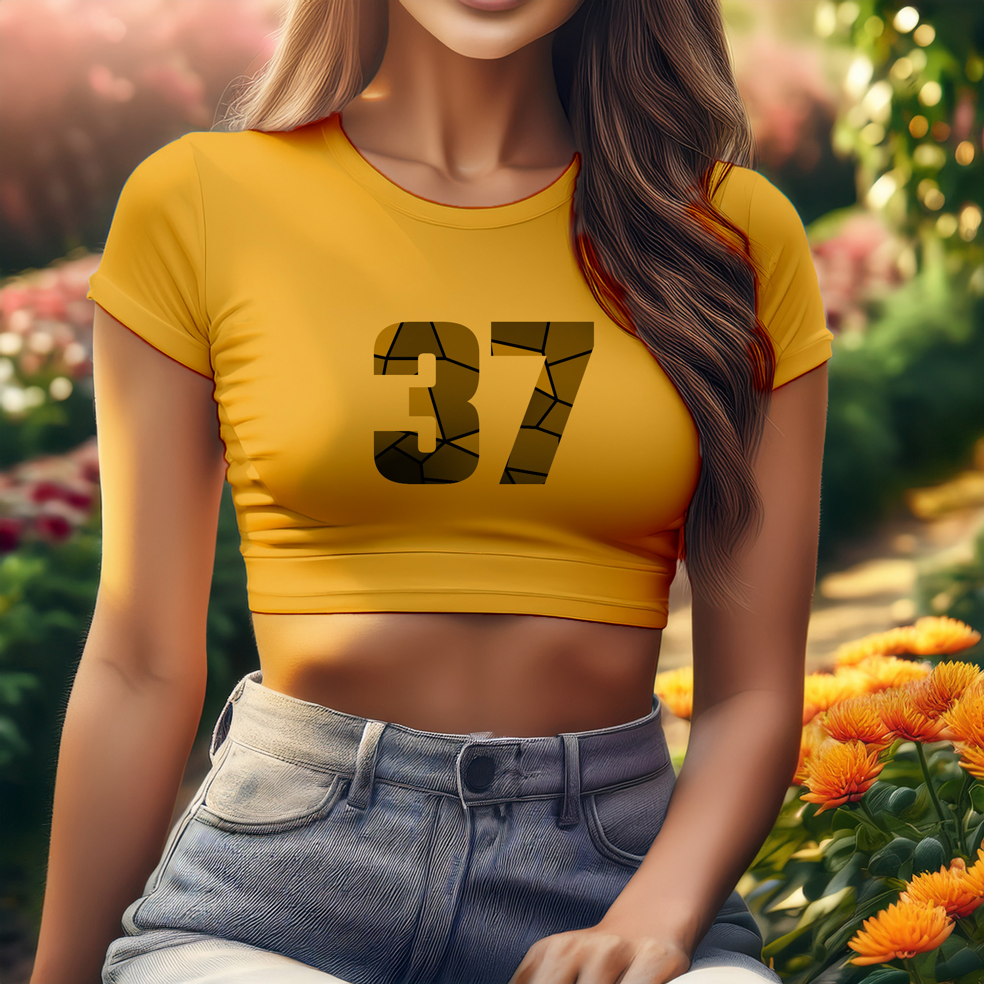 37 Number Women Crop Top (Golden Yellow)