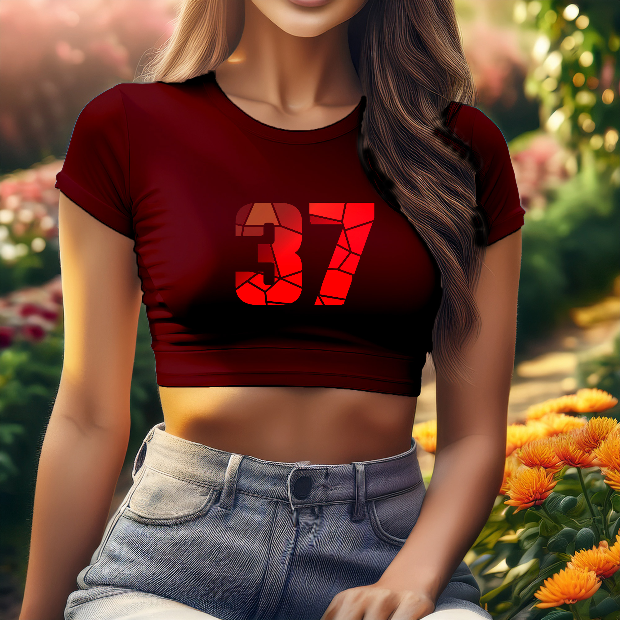37 Number Women Crop Top (Maroon)