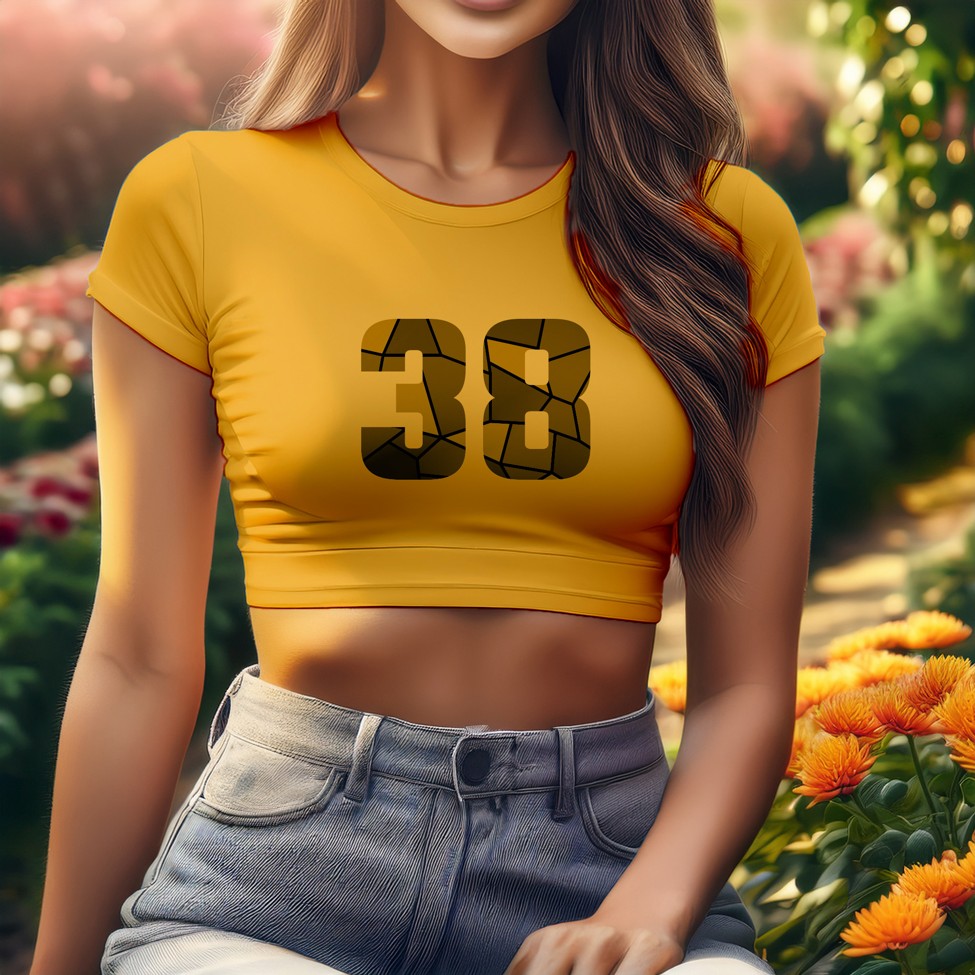 38 Number Women Crop Top (Golden Yellow)