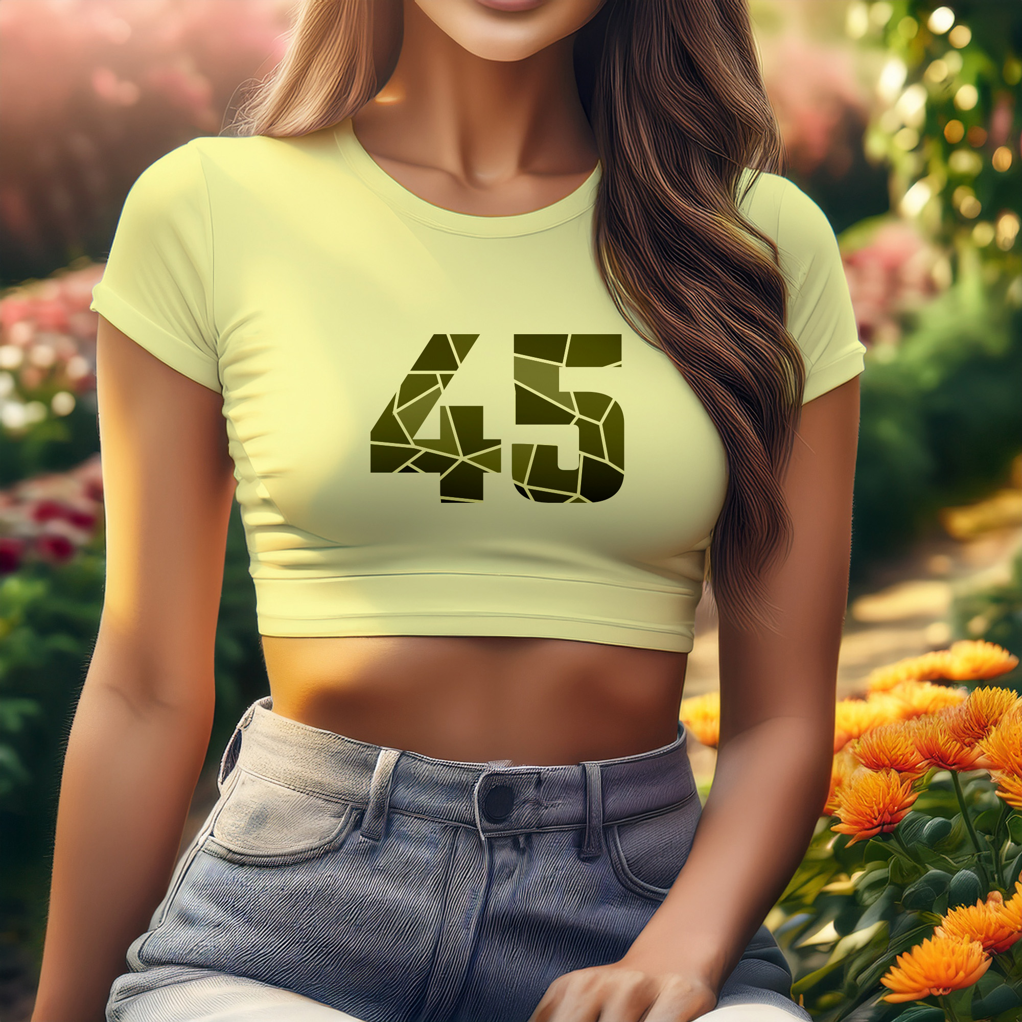 45 Number Women Crop Top (Butter Yellow)
