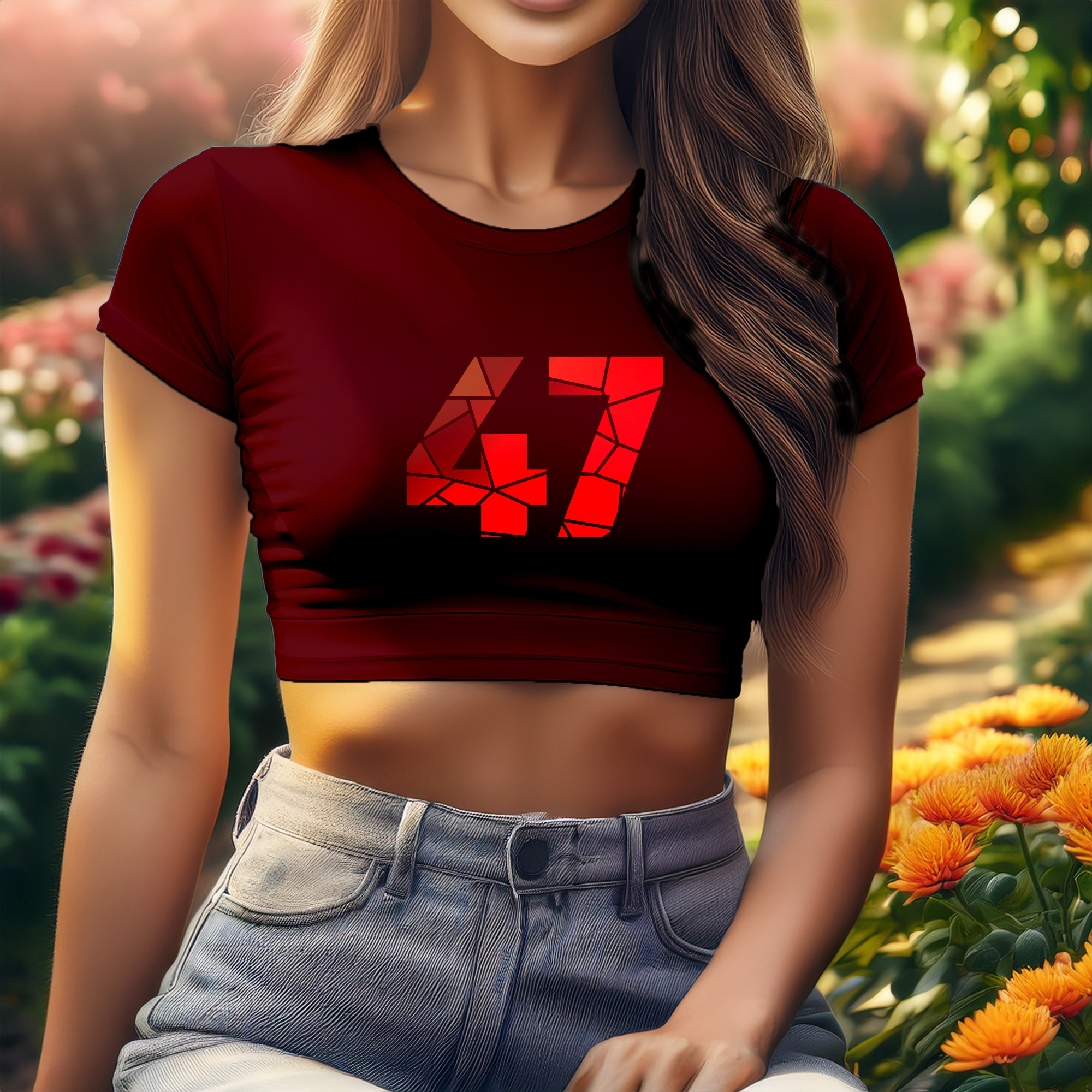 47 Number Women Crop Top (Maroon)