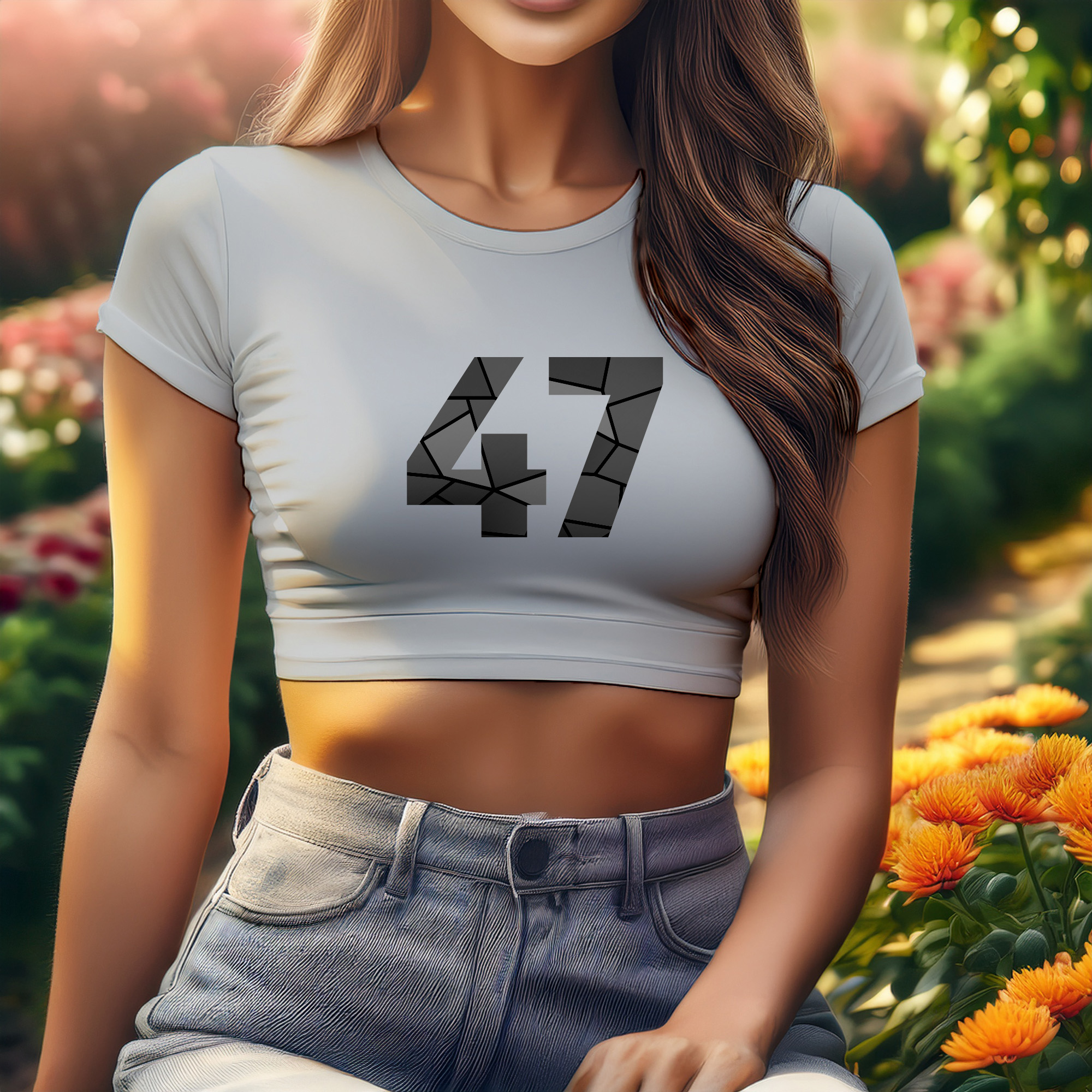 47 Number Women Crop Top (Melange Grey)