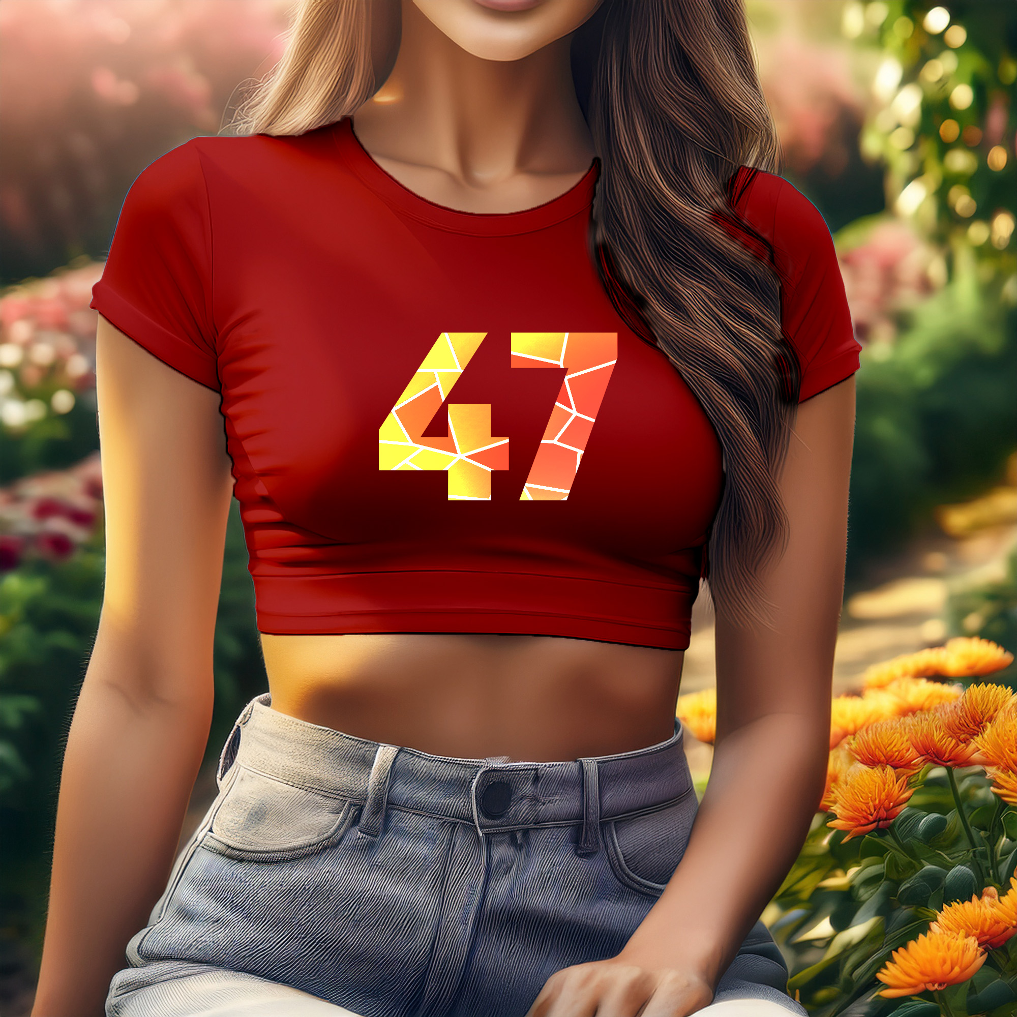 47 Number Women Crop Top (Red)