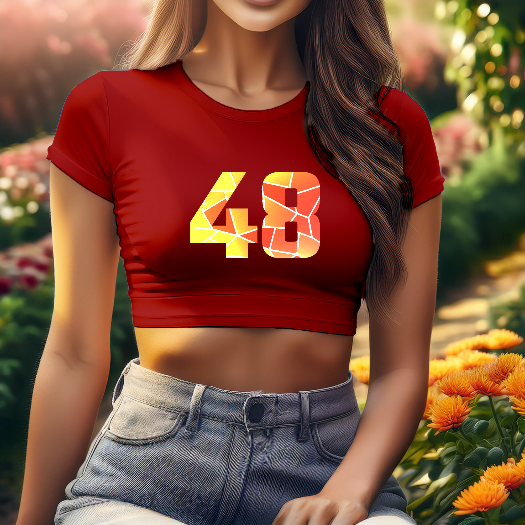 48 Number Women Crop Top (Red)