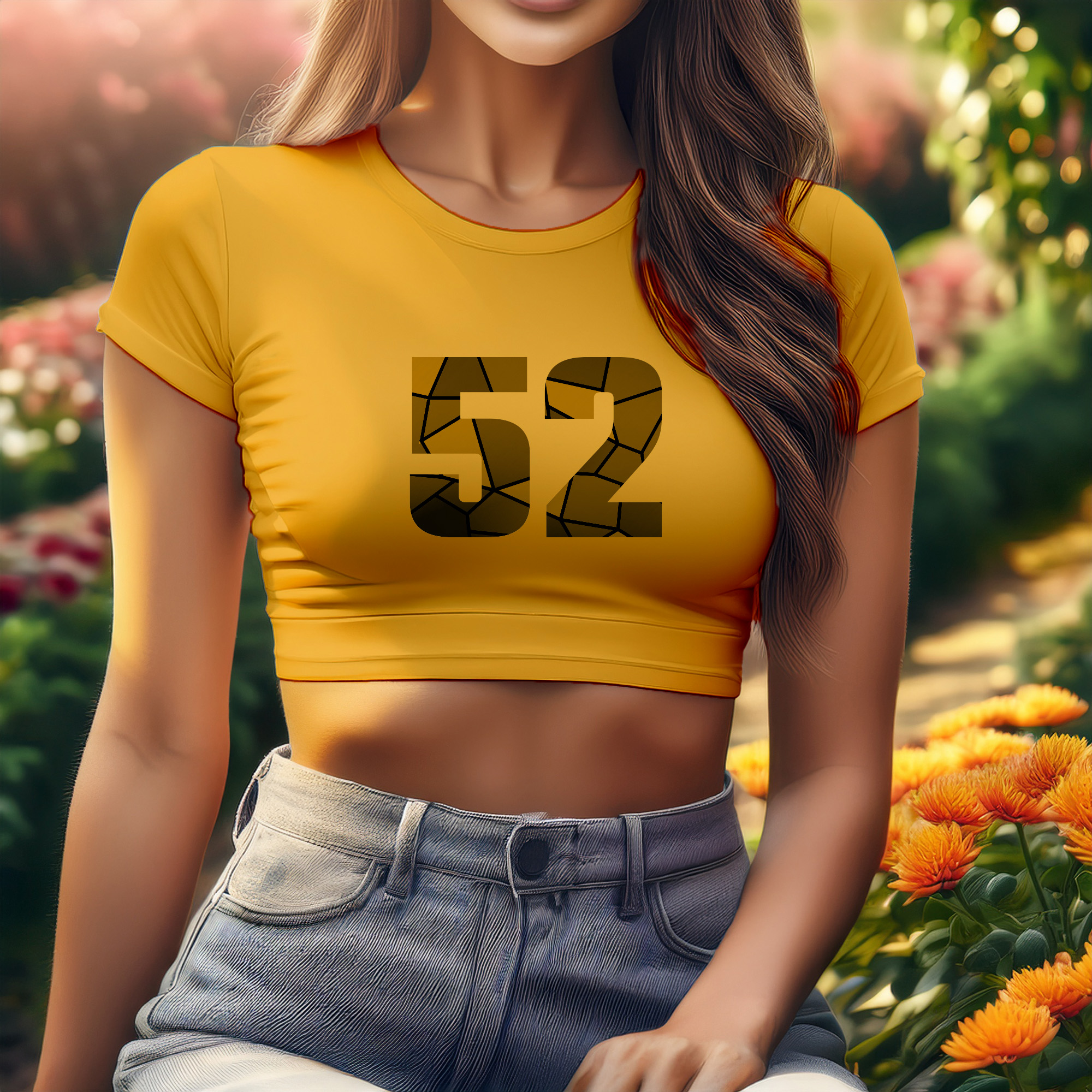 52 Number Women Crop Top (Golden Yellow)