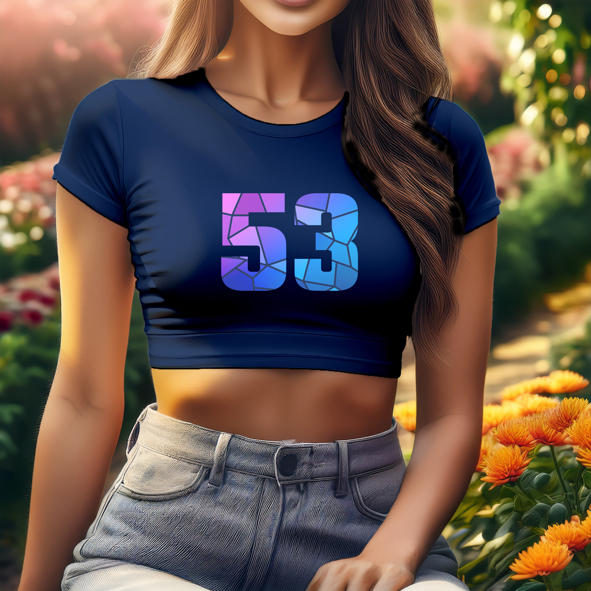 53 Number Women Crop Top (Navy Blue)