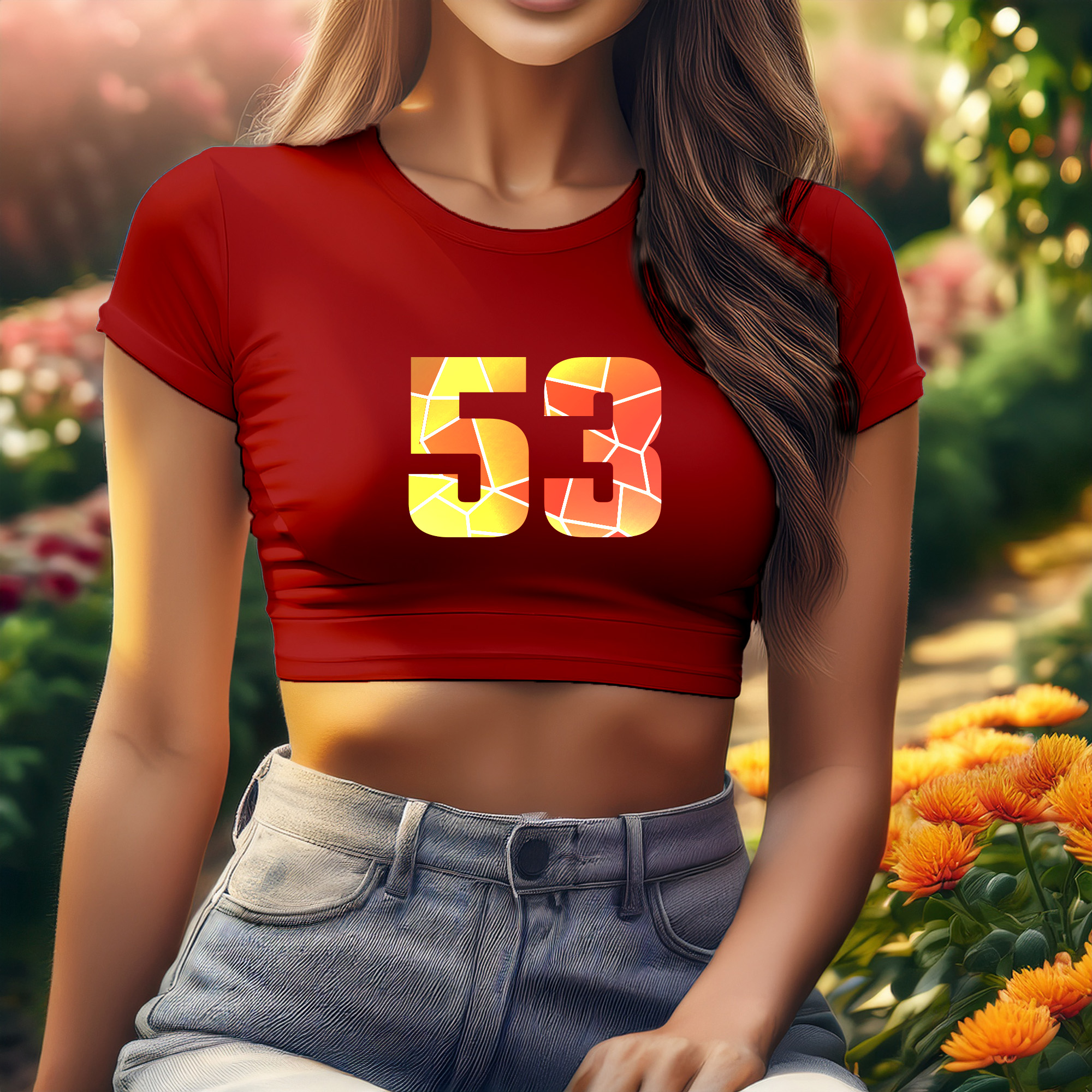 53 Number Women Crop Top (Red)