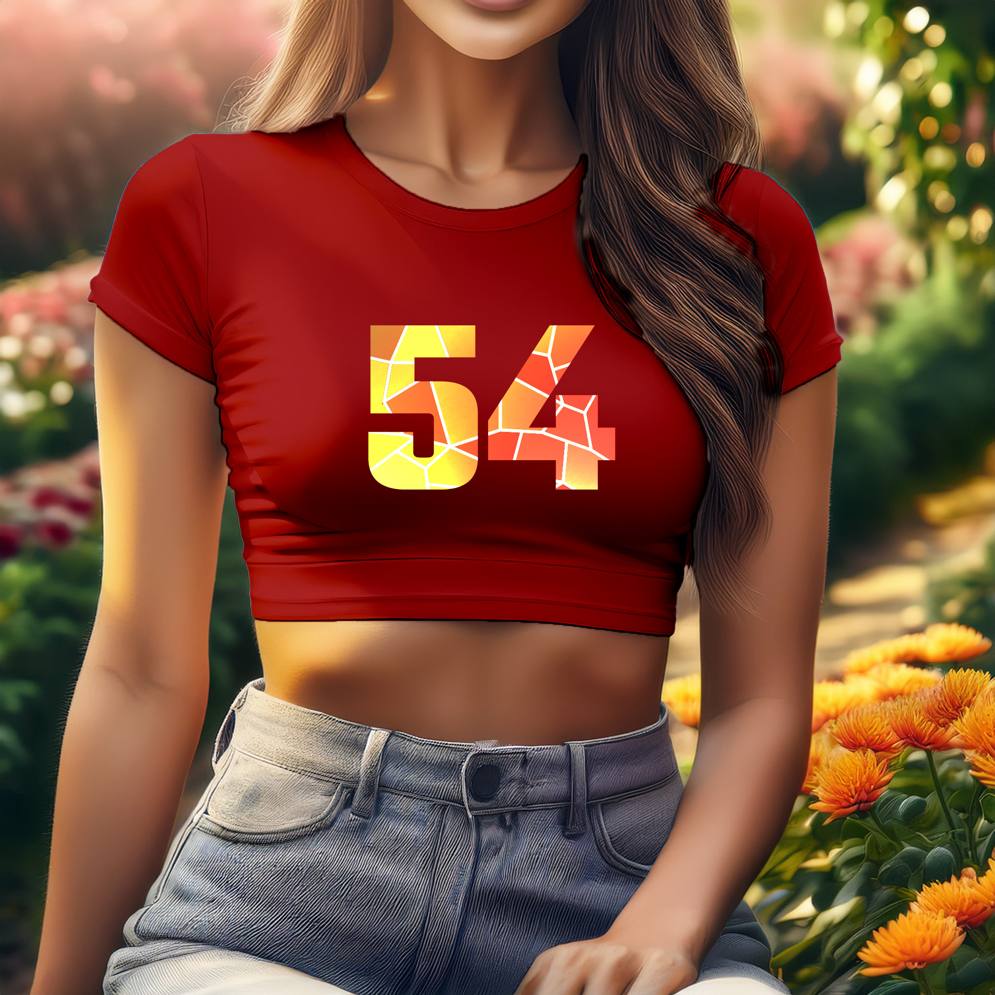54 Number Women Crop Top (Red)