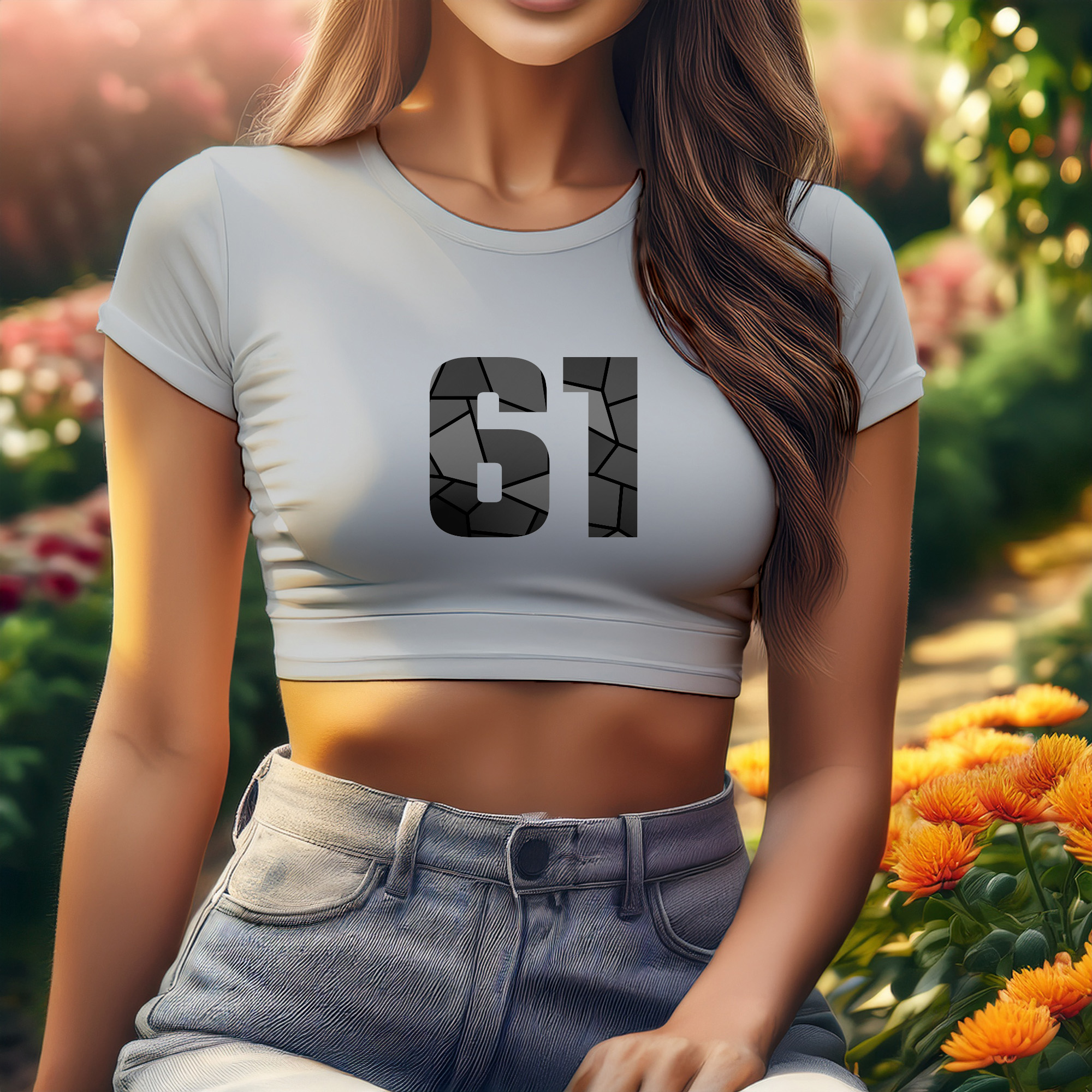 61 Number Women Crop Top (Melange Grey)
