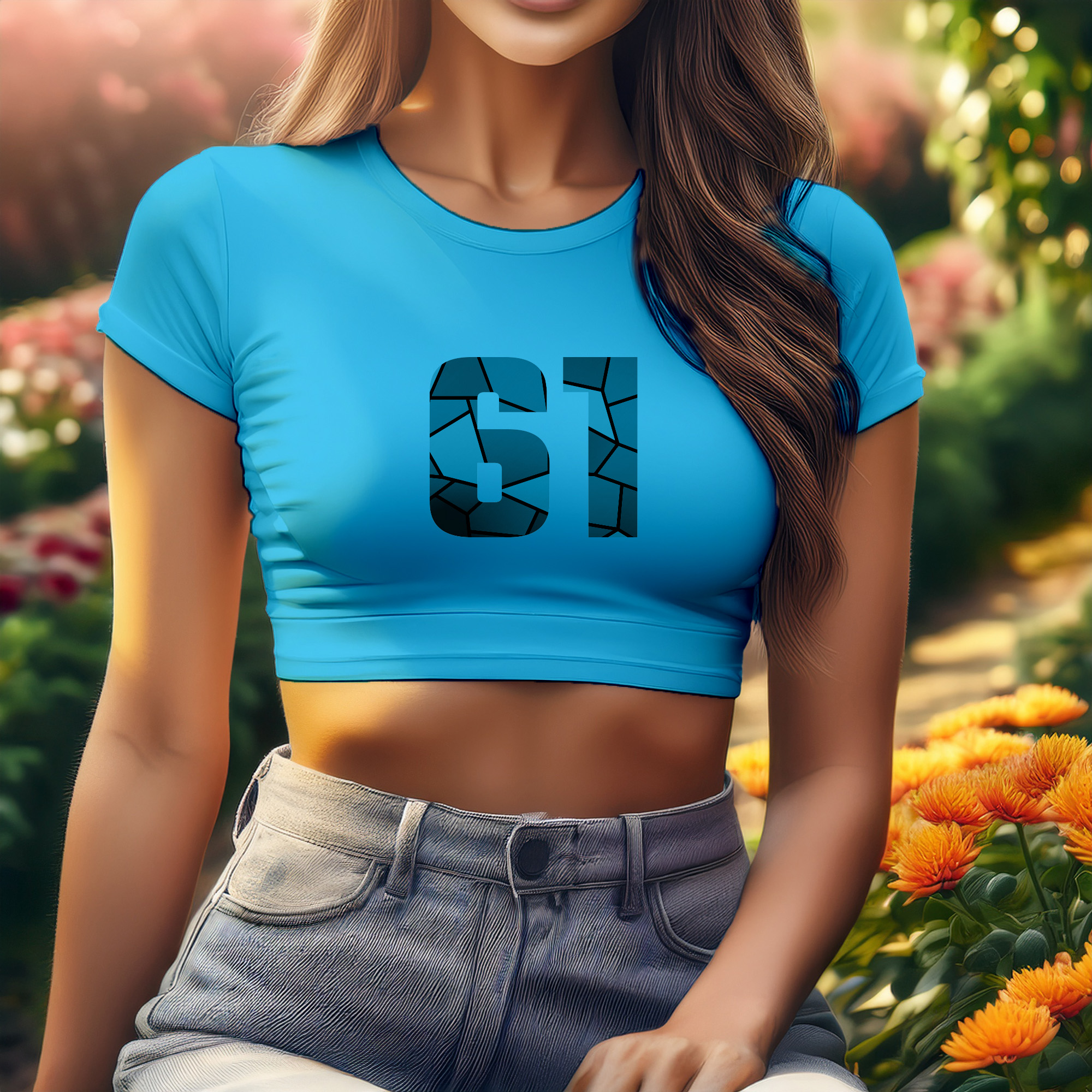 61 Number Women Crop Top (Sky Blue)
