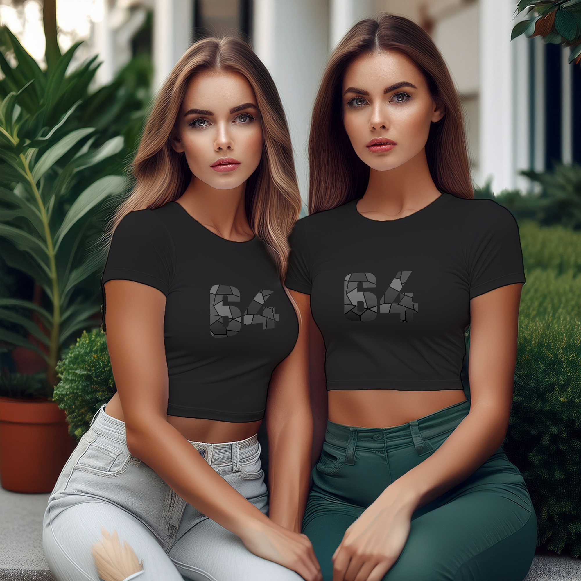 64 Number Women Crop Top (Black)