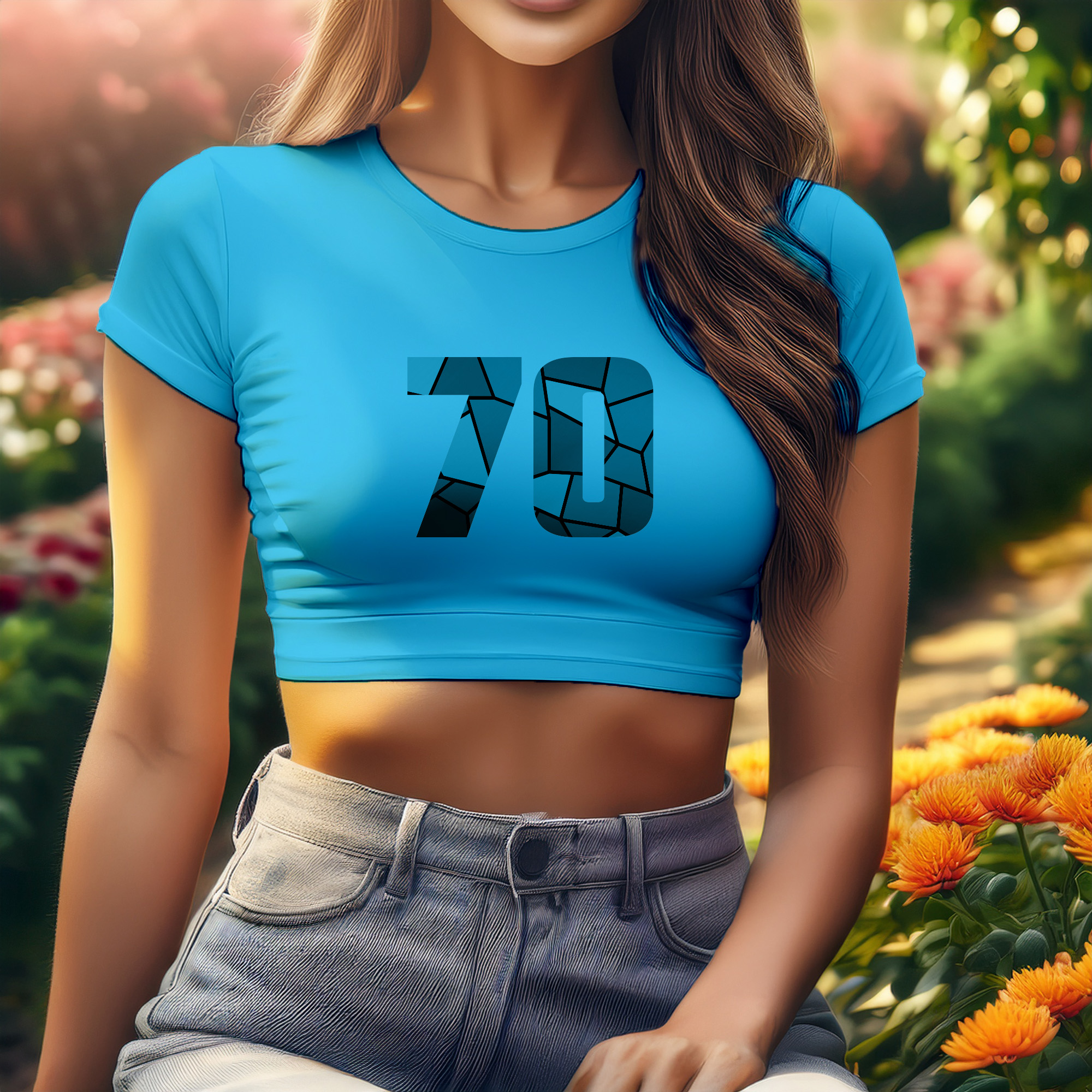 70 Number Women Crop Top (Sky Blue)