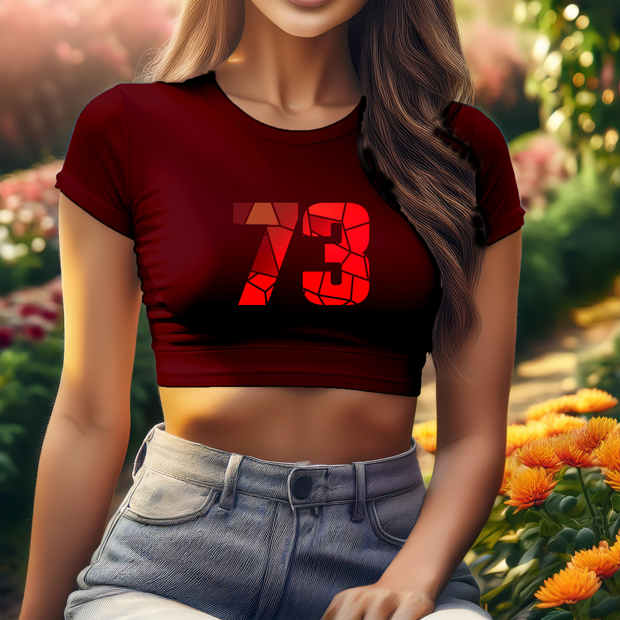 73 Number Women Crop Top (Maroon)