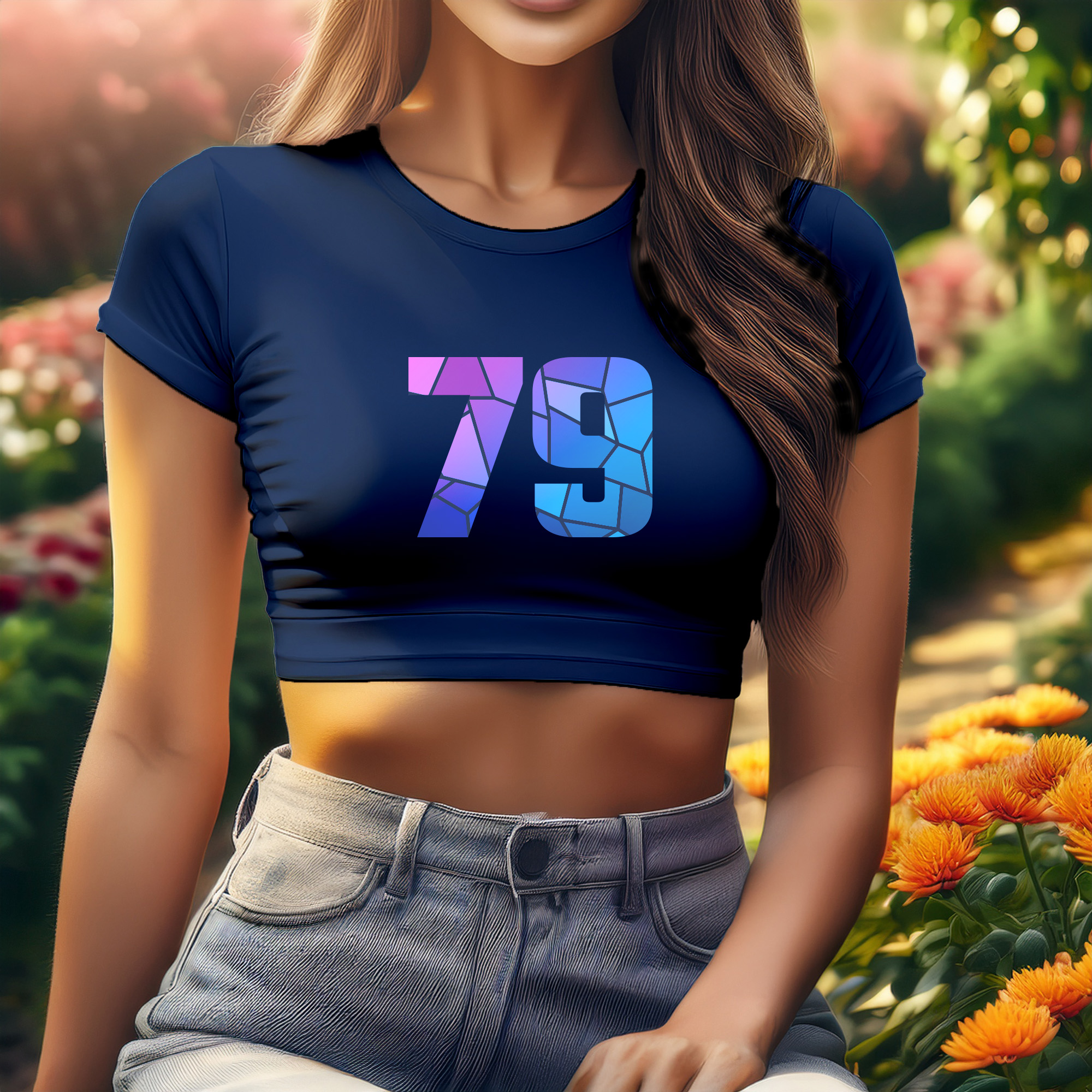 79 Number Women Crop Top (Navy Blue)