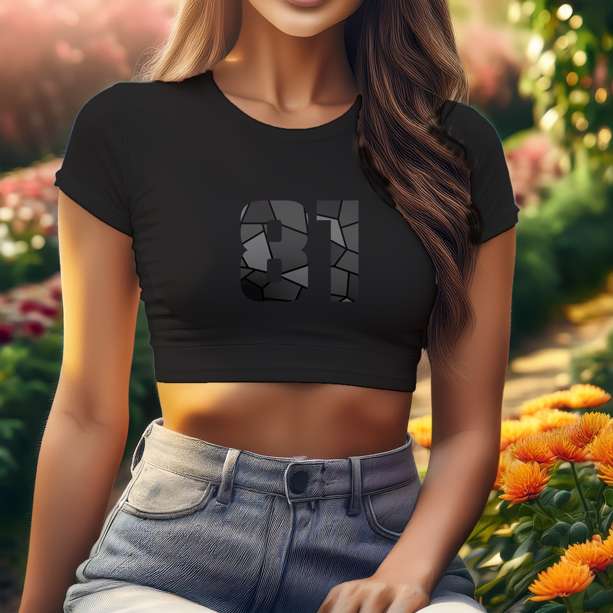 81 Number Women Crop Top (Black)