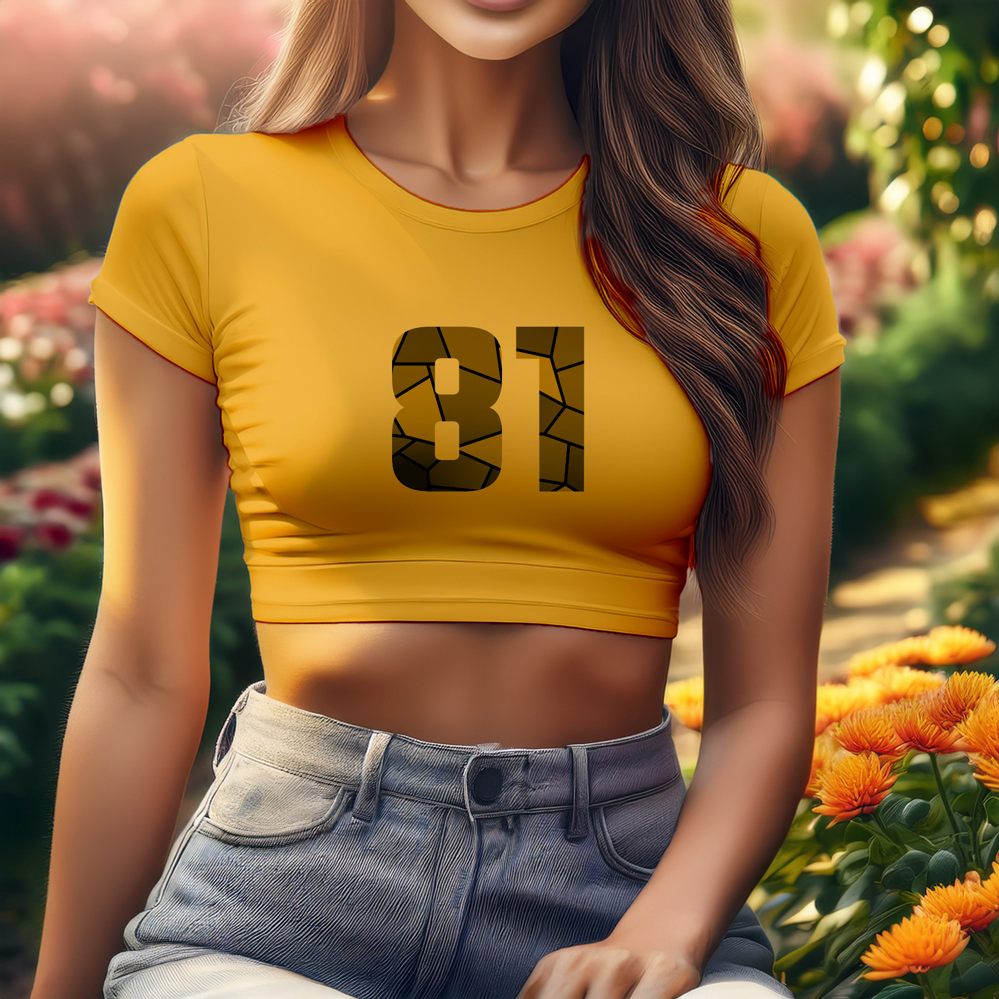 81 Number Women Crop Top (Golden Yellow)