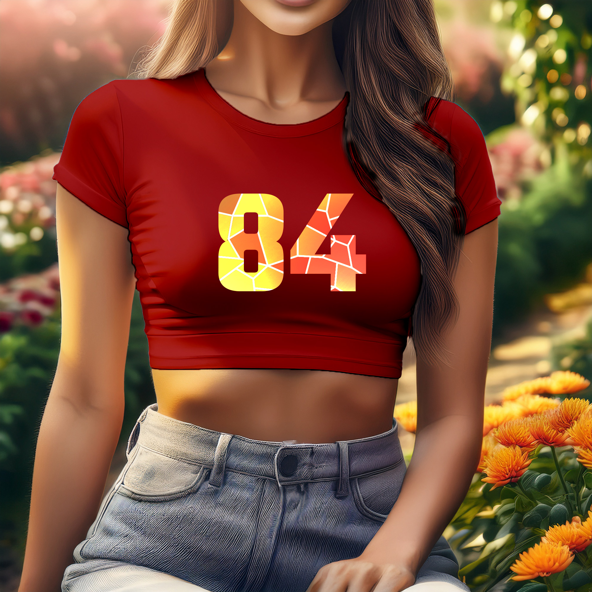 84 Number Women Crop Top (Red)