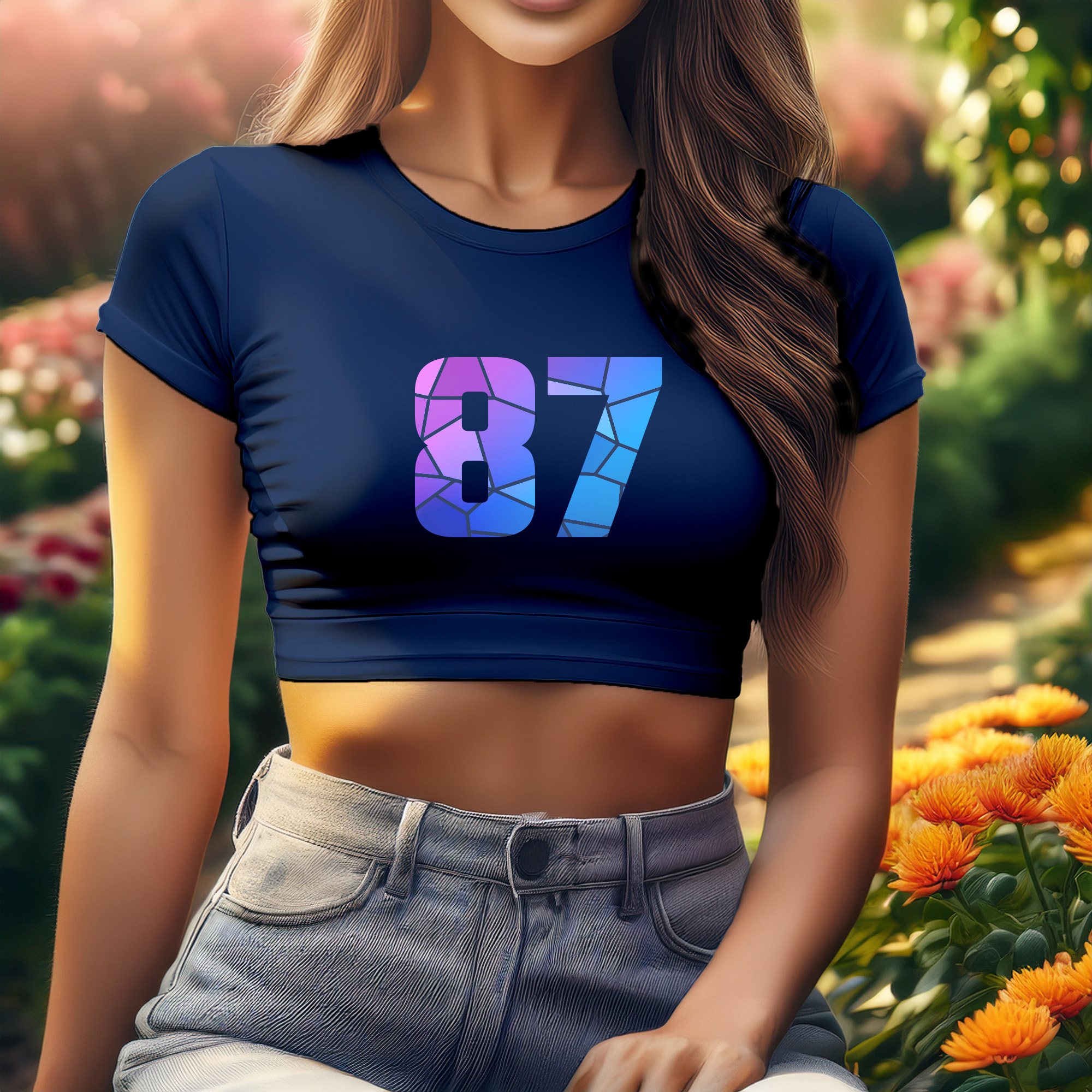 87 Number Women Crop Top (Navy Blue)