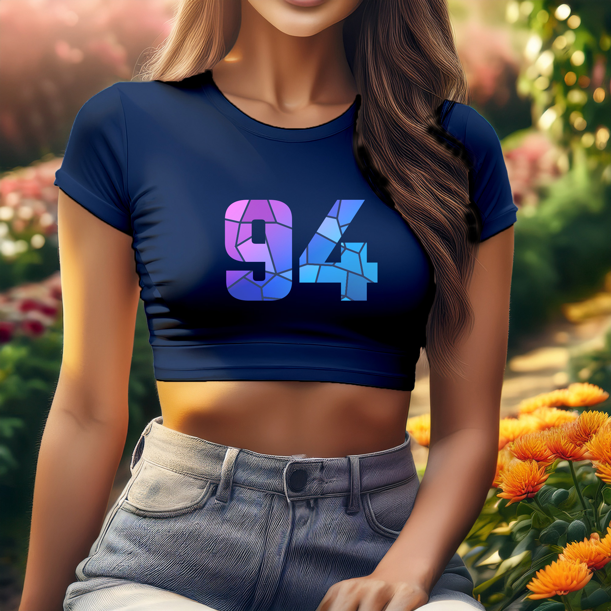 94 Number Women Crop Top (Navy Blue)