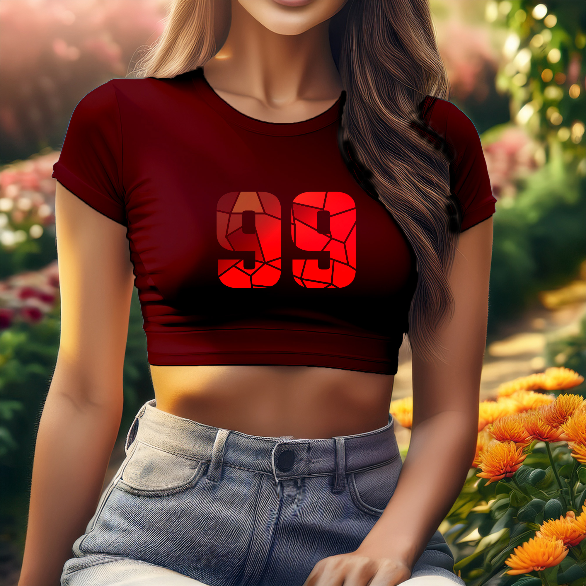 99 Number Women Crop Top (Maroon)