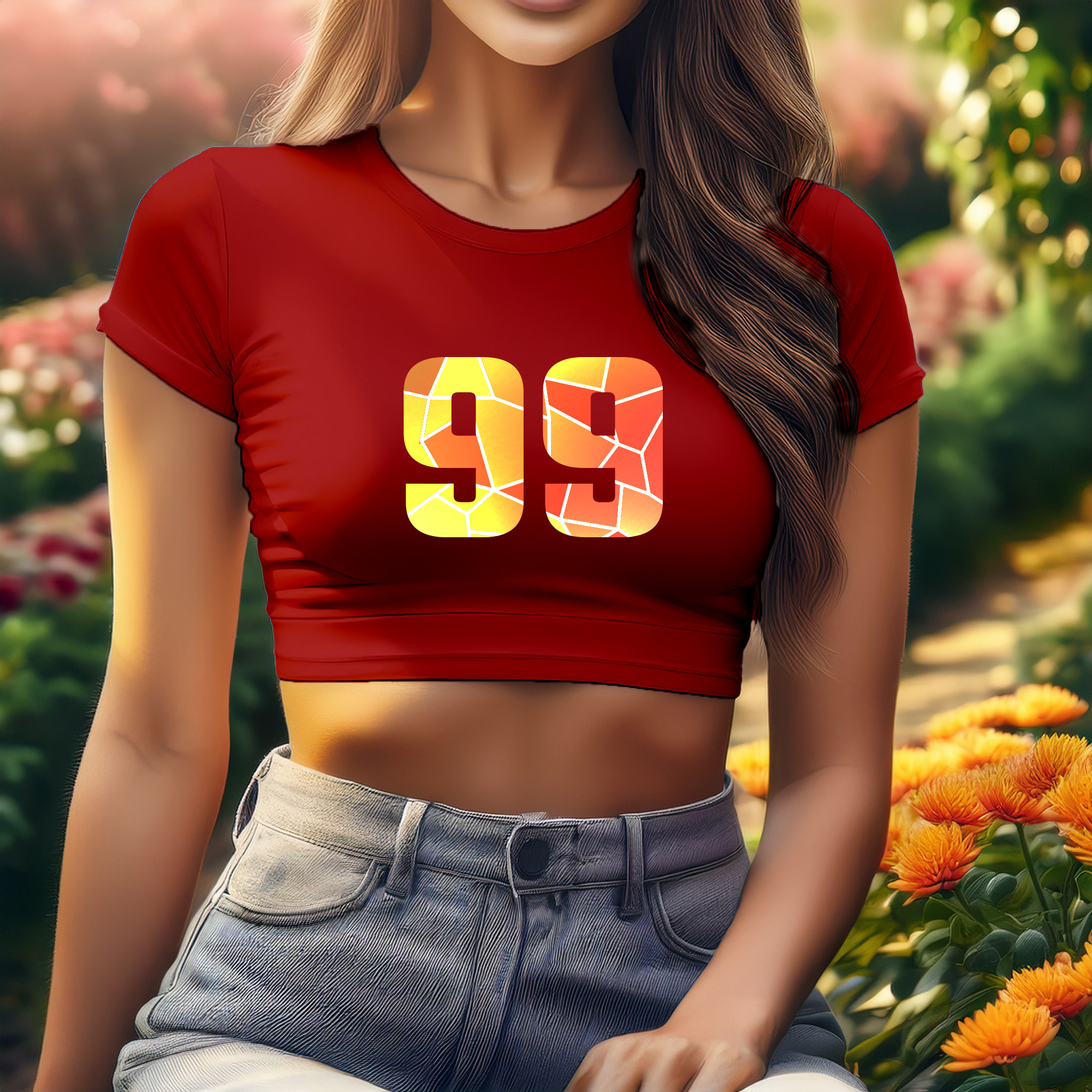 99 Number Women Crop Top (Red)