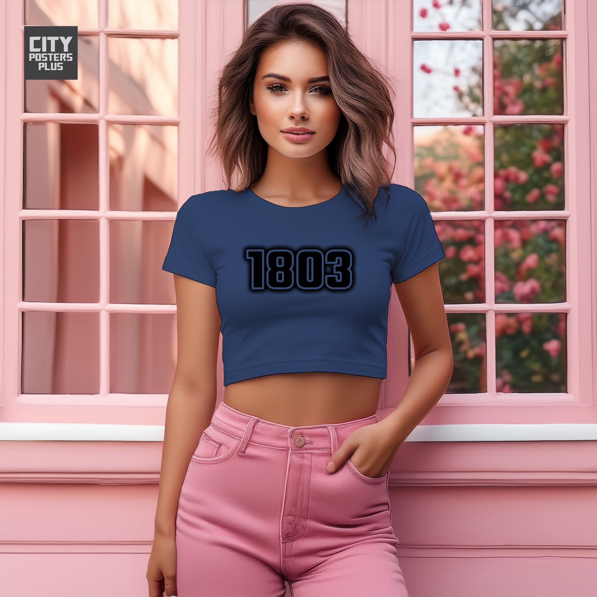 1803 Year Women Crop Top (Navy Blue)