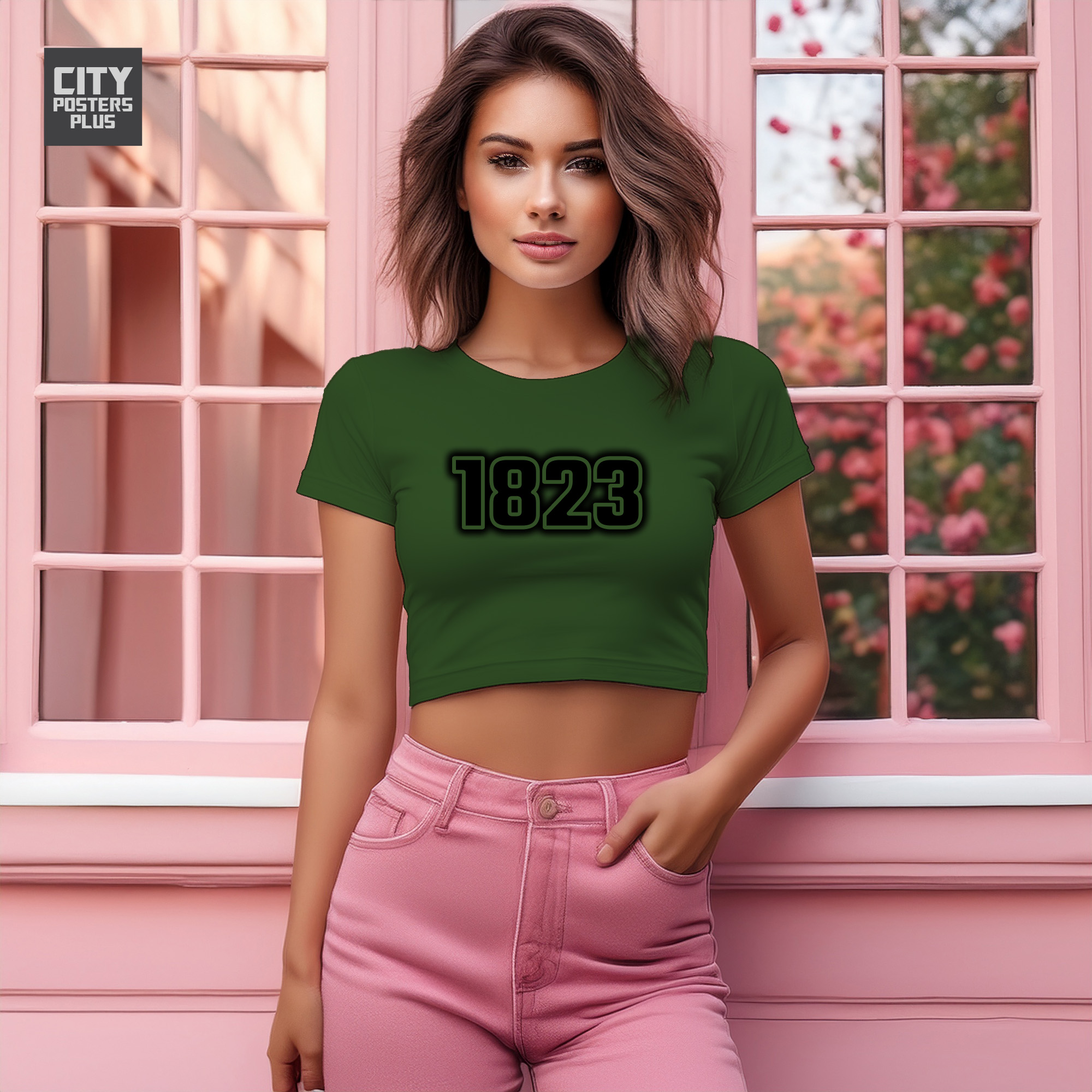 1823 Year Women Crop Top (Olive Green)